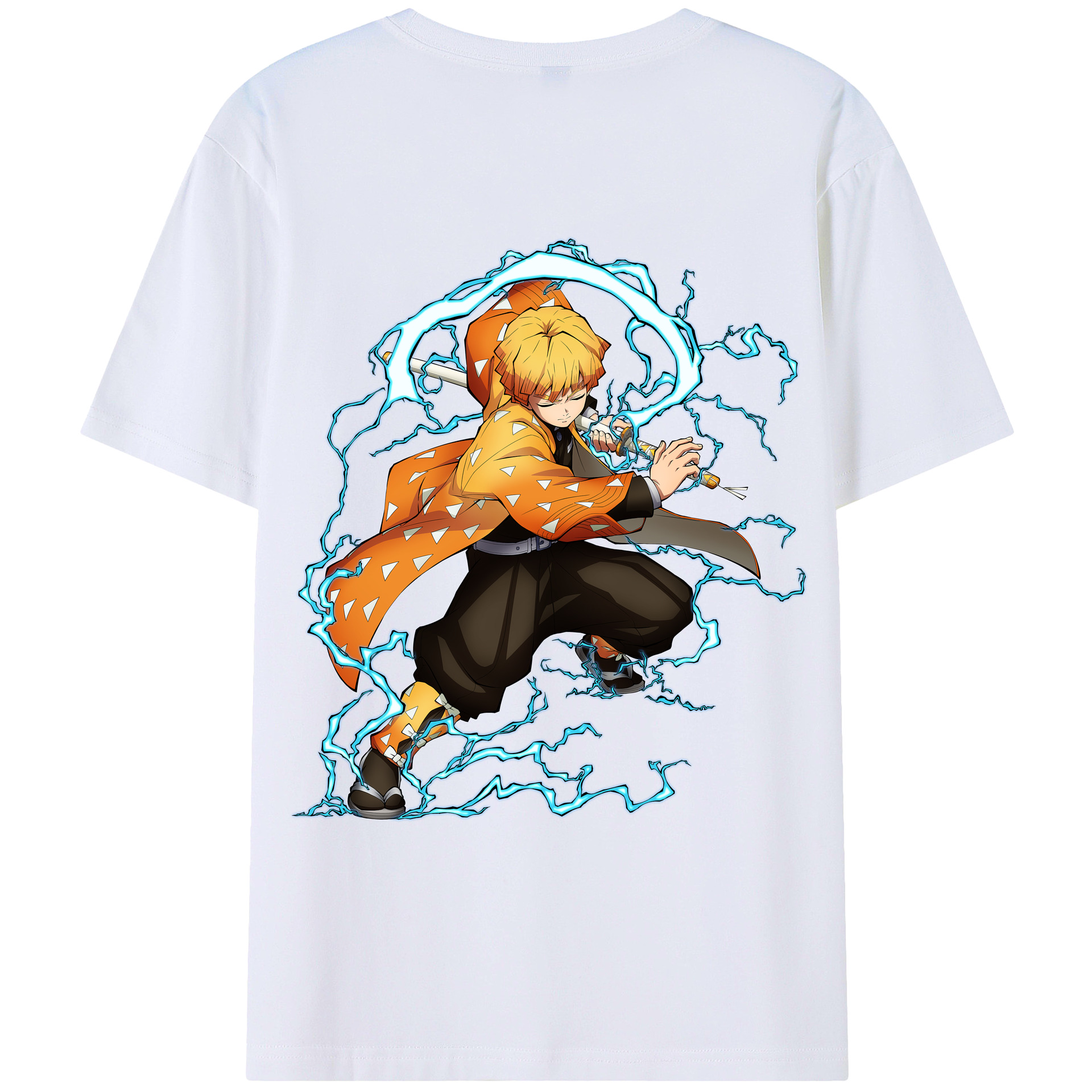 （画像用） 鬼滅の刃（きめつのやいば）我妻 善逸／あがつま ぜんいつ Agatsuma Zenitsu 綿100％ メンズ半袖Tシャツ（バックプリント） 通気性