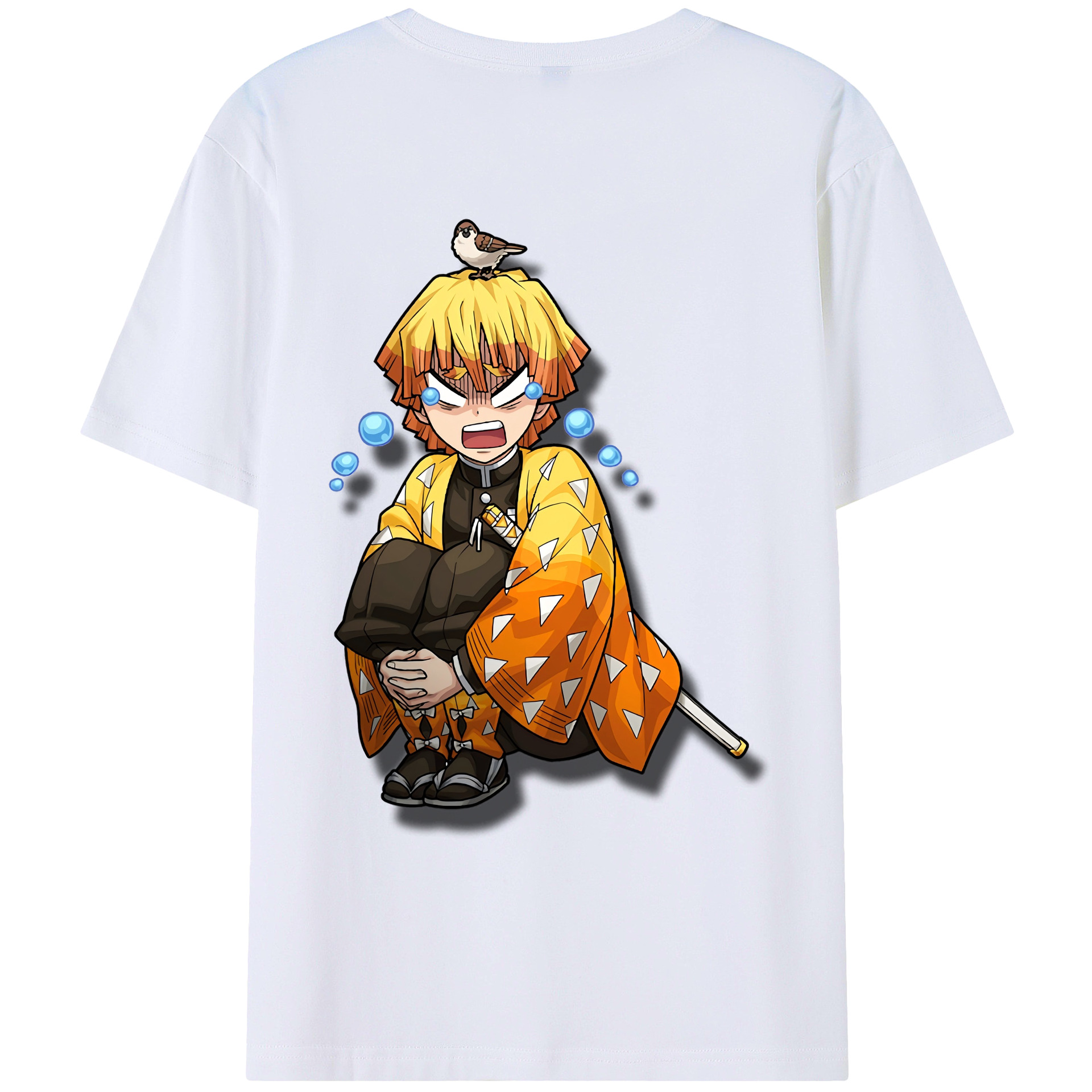 （画像用） 鬼滅の刃（きめつのやいば）我妻 善逸／あがつま ぜんいつ Agatsuma Zenitsu 綿100％ メンズ半袖Tシャツ（バックプリント） 通気性
