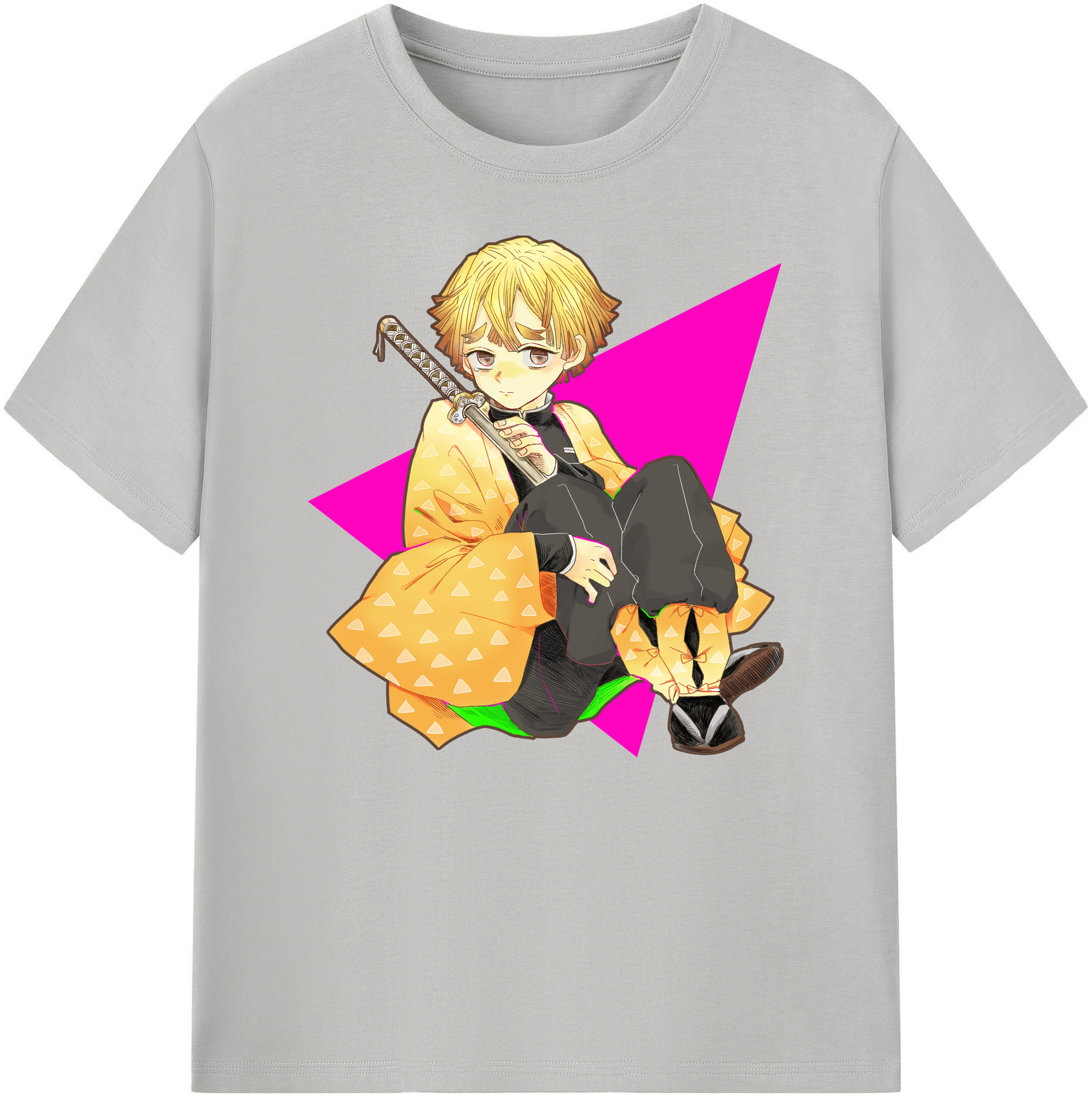 （画像用） 鬼滅の刃（きめつのやいば）我妻 善逸／あがつま ぜんいつ Agatsuma Zenitsu 綿100％ メンズ半袖Tシャツ｜肌触りやわらか＆通気性