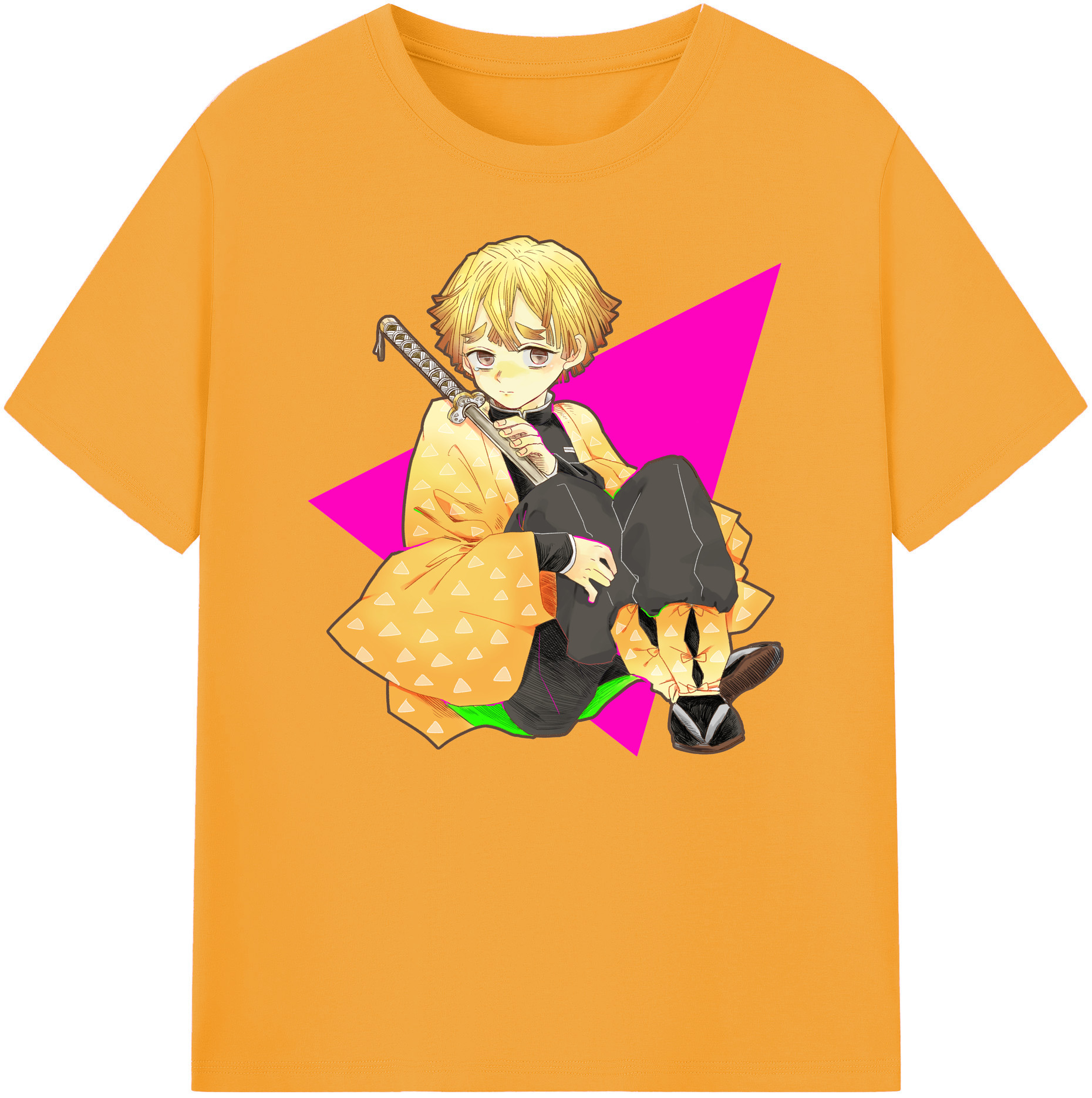 （画像用） 鬼滅の刃（きめつのやいば）我妻 善逸／あがつま ぜんいつ Agatsuma Zenitsu 綿100％ メンズ半袖Tシャツ｜肌触りやわらか＆通気性