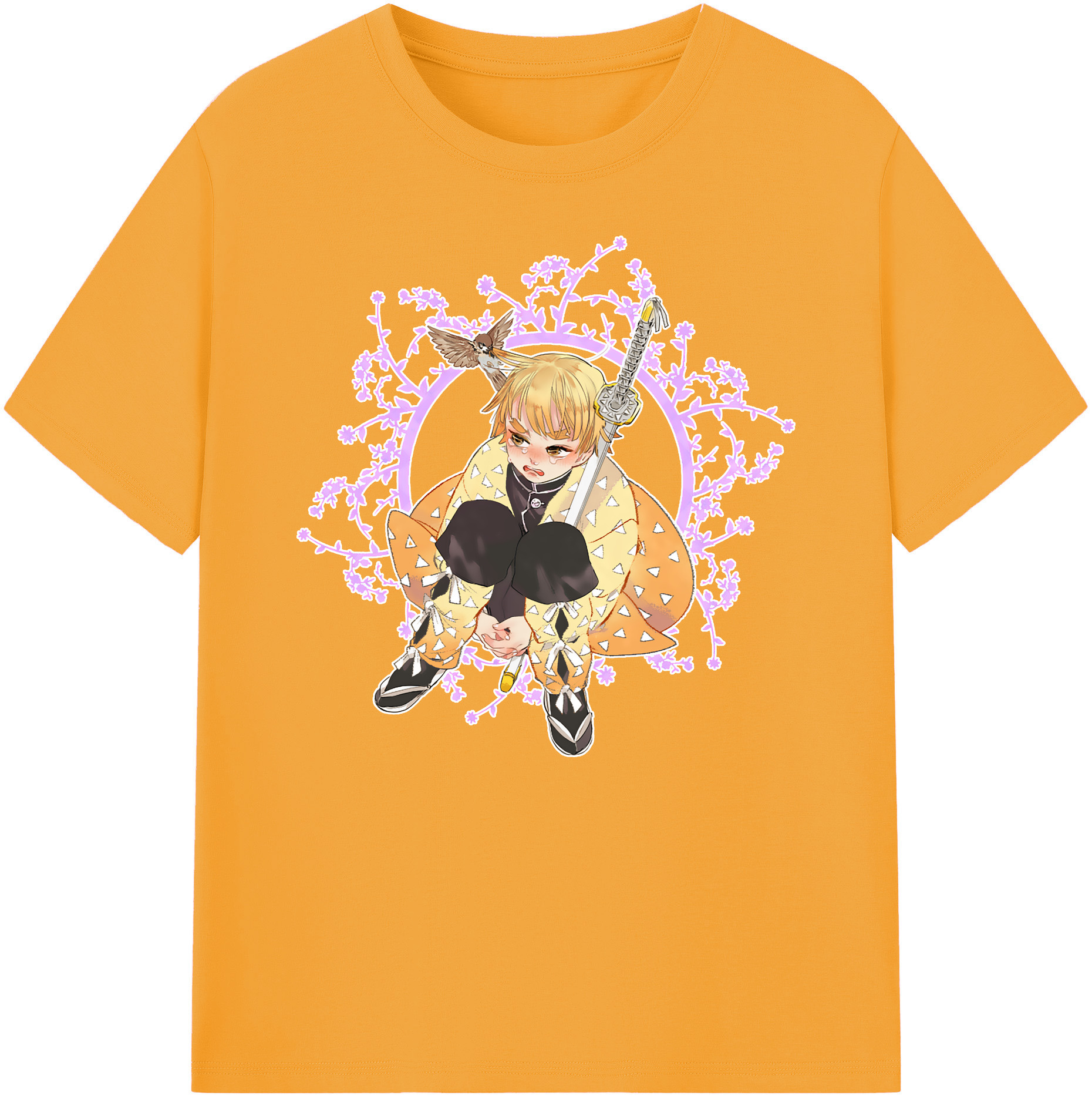 （画像用） 鬼滅の刃（きめつのやいば）我妻 善逸／あがつま ぜんいつ Agatsuma Zenitsu 綿100％ メンズ半袖Tシャツ｜肌触りやわらか＆通気性