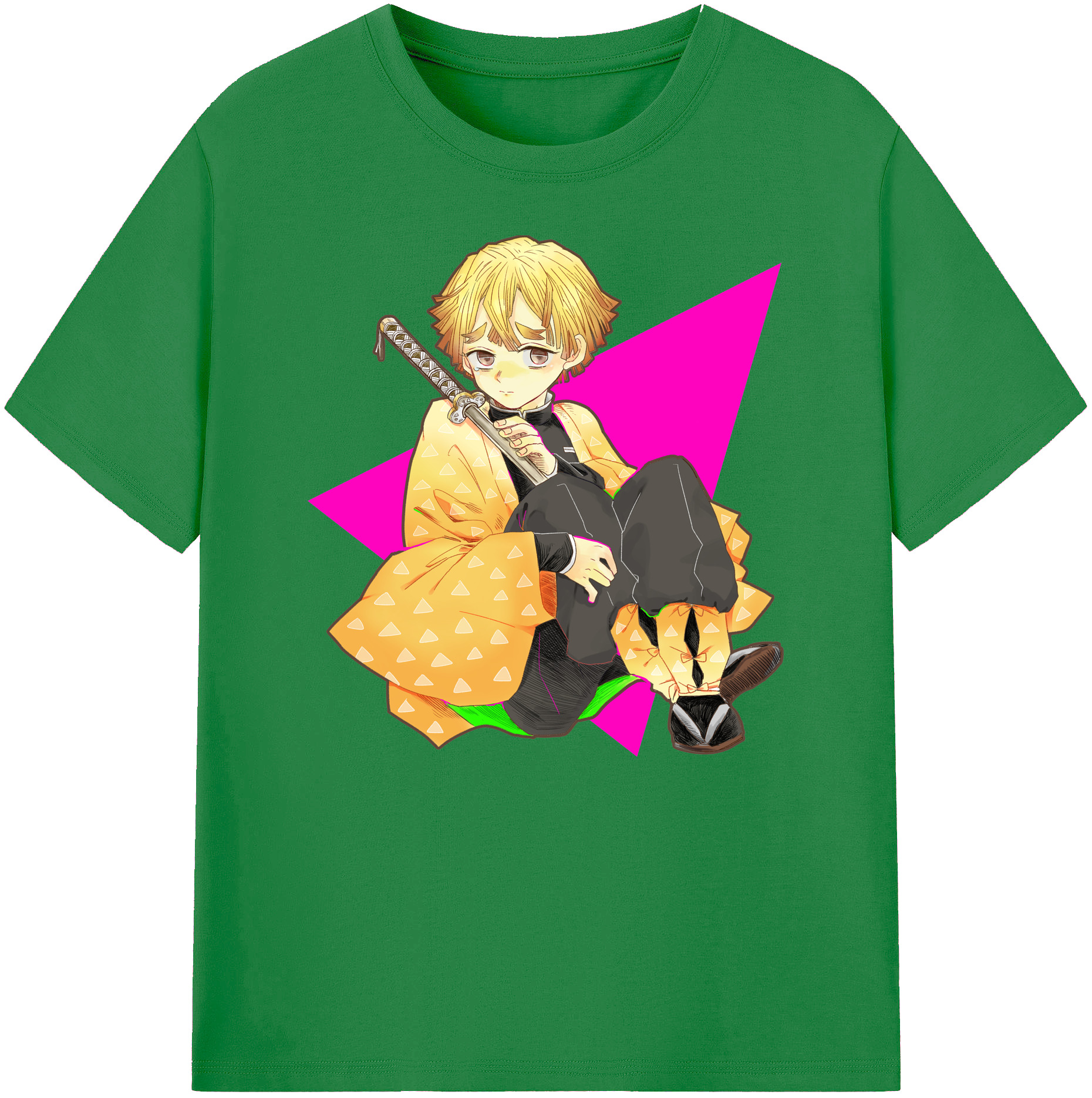（画像用） 鬼滅の刃（きめつのやいば）我妻 善逸／あがつま ぜんいつ Agatsuma Zenitsu 綿100％ メンズ半袖Tシャツ｜肌触りやわらか＆通気性