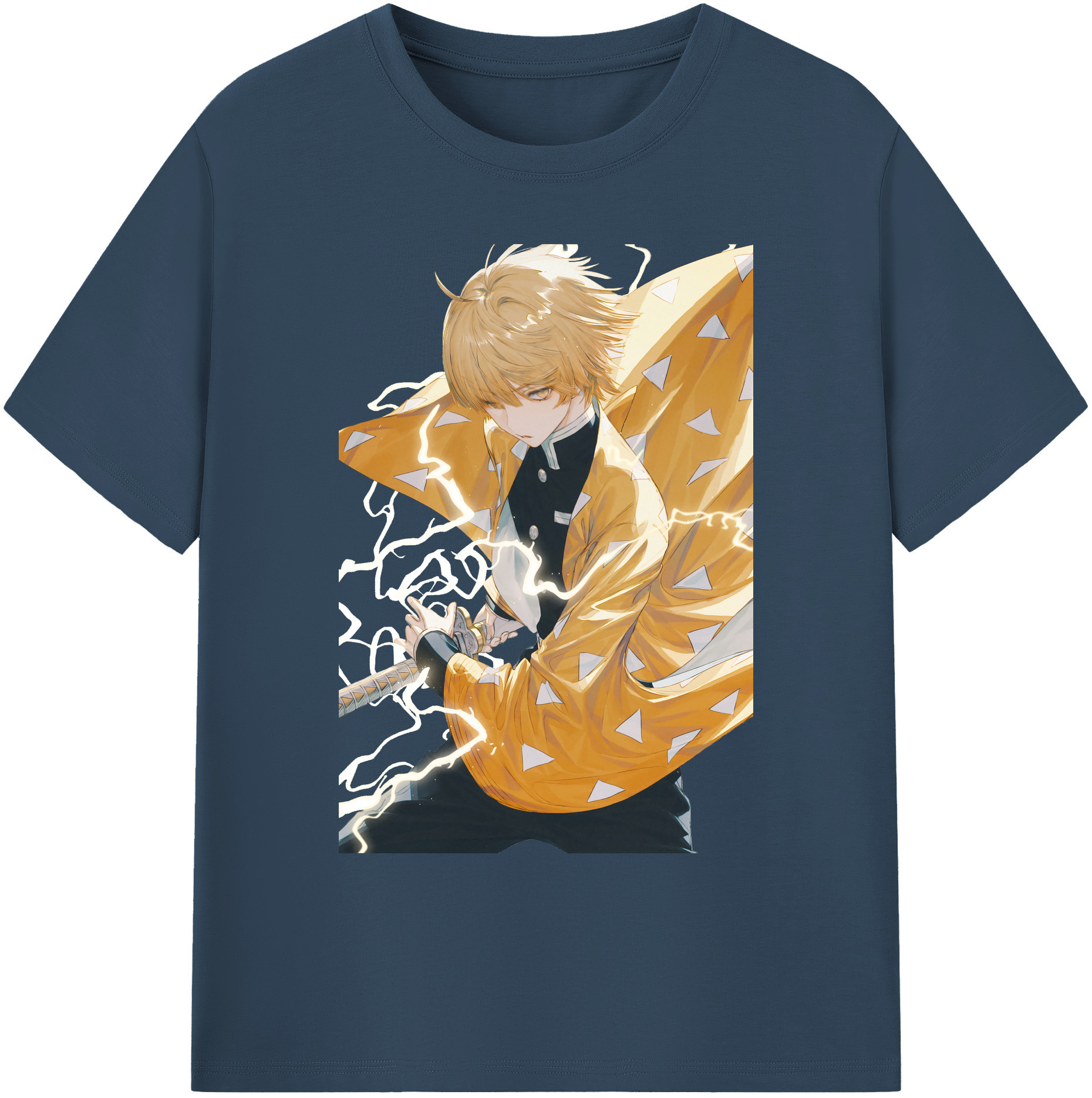 （画像用） 鬼滅の刃（きめつのやいば）我妻 善逸／あがつま ぜんいつ Agatsuma Zenitsu 綿100％ メンズ半袖Tシャツ｜肌触りやわらか＆通気性