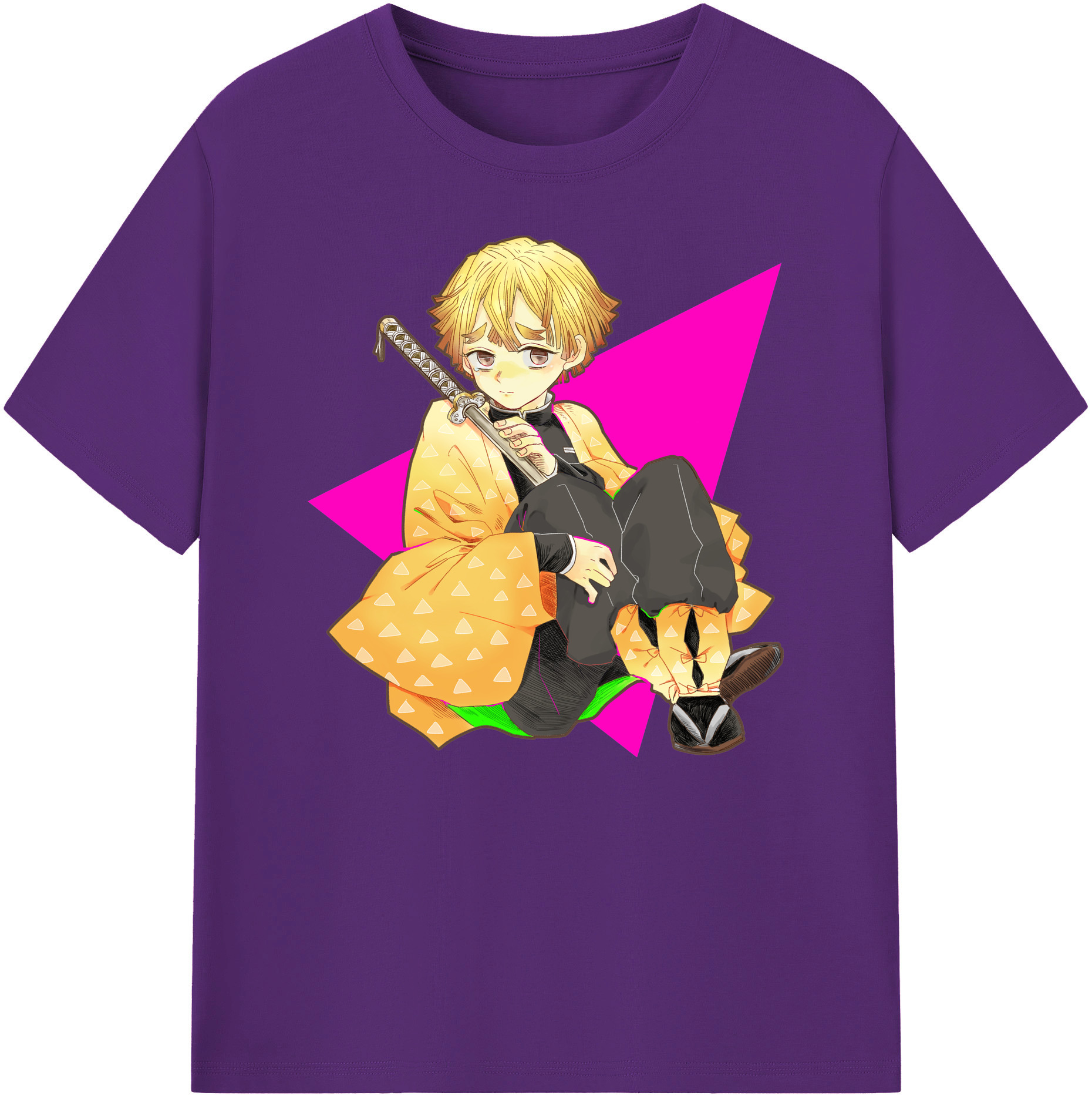 （画像用） 鬼滅の刃（きめつのやいば）我妻 善逸／あがつま ぜんいつ Agatsuma Zenitsu 綿100％ メンズ半袖Tシャツ｜肌触りやわらか＆通気性