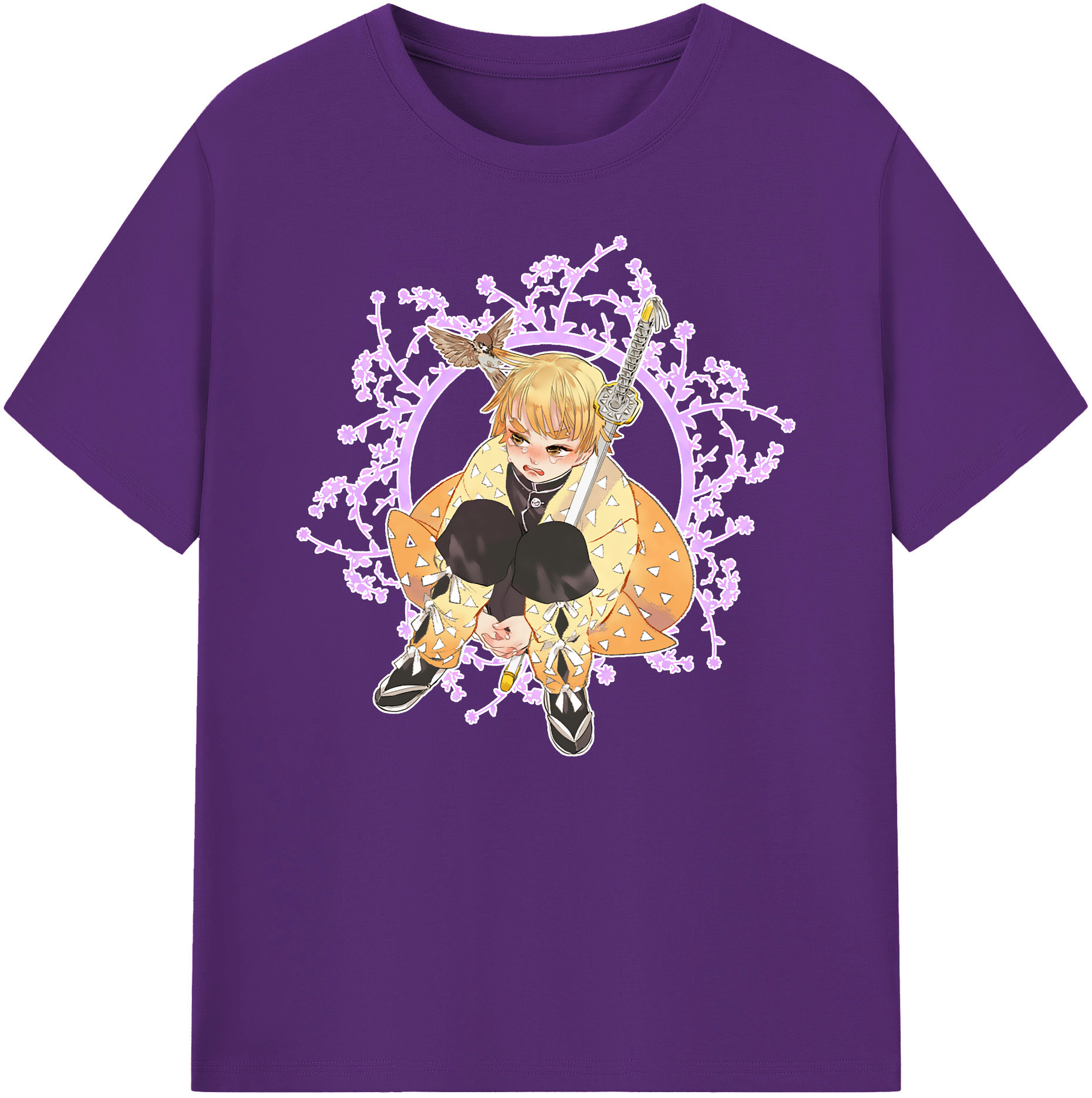 （画像用） 鬼滅の刃（きめつのやいば）我妻 善逸／あがつま ぜんいつ Agatsuma Zenitsu 綿100％ メンズ半袖Tシャツ｜肌触りやわらか＆通気性