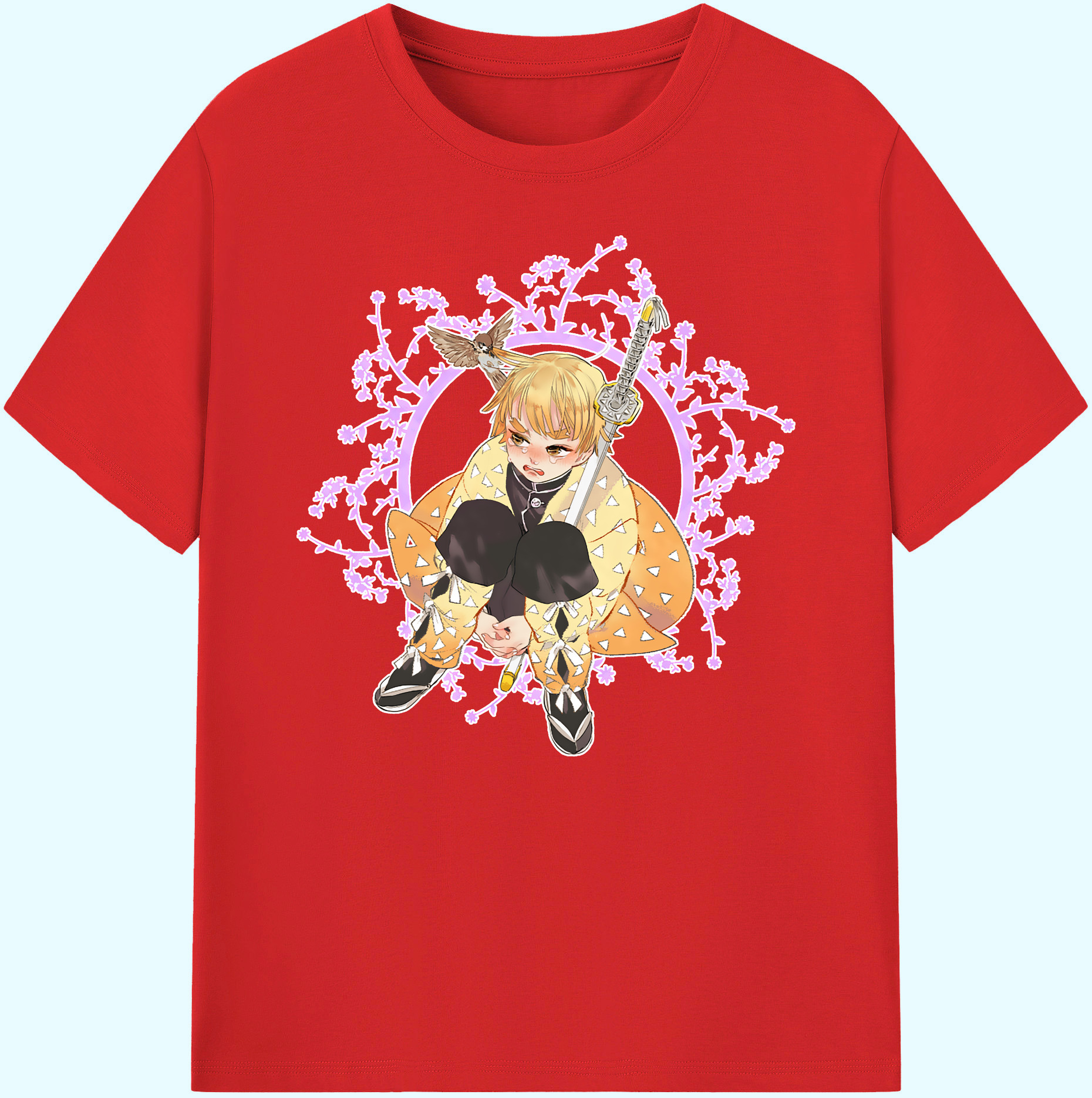 （画像用） 鬼滅の刃（きめつのやいば）我妻 善逸／あがつま ぜんいつ Agatsuma Zenitsu 綿100％ メンズ半袖Tシャツ｜肌触りやわらか＆通気性