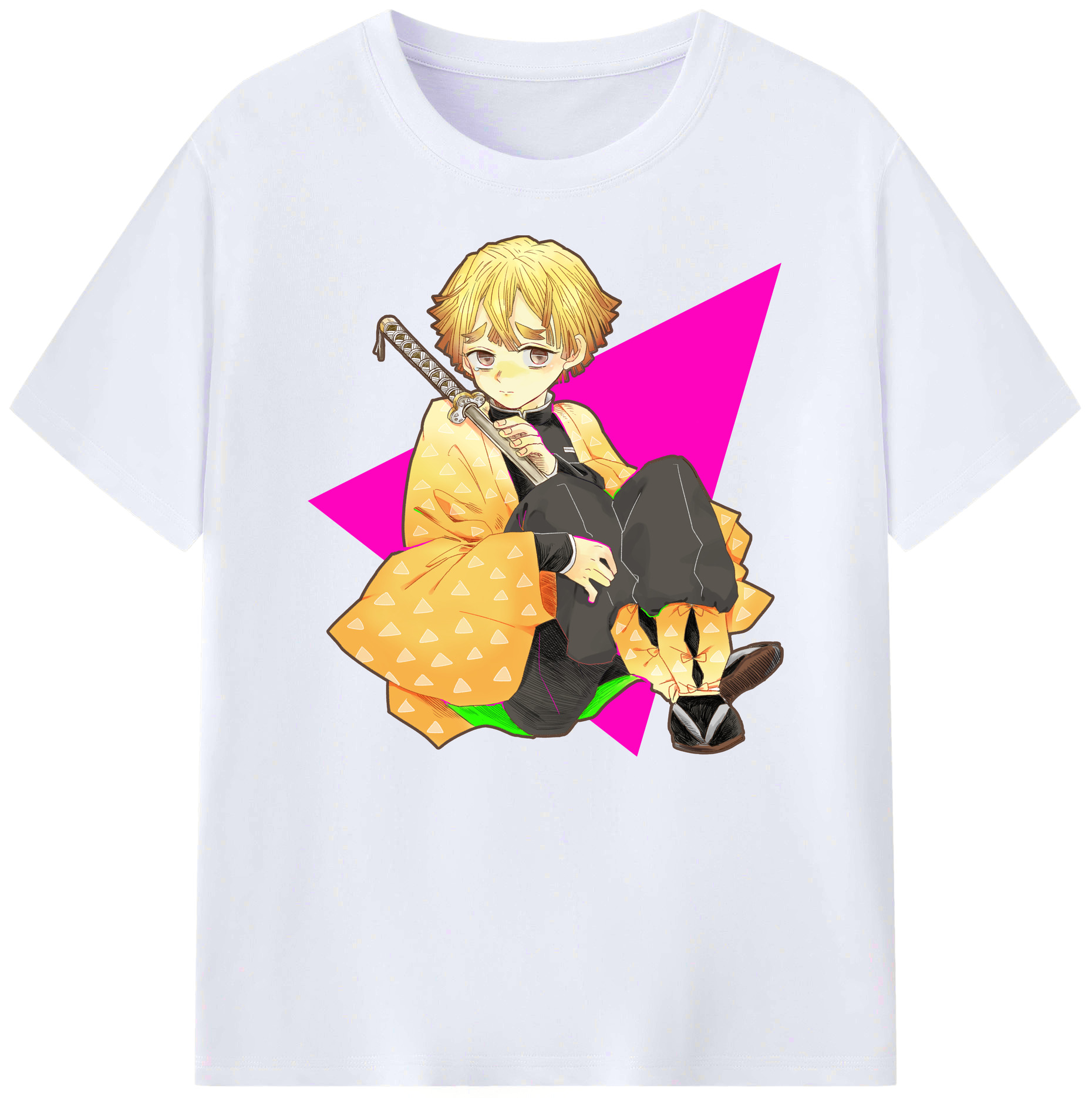 （画像用） 鬼滅の刃（きめつのやいば）我妻 善逸／あがつま ぜんいつ Agatsuma Zenitsu 綿100％ メンズ半袖Tシャツ｜肌触りやわらか＆通気性