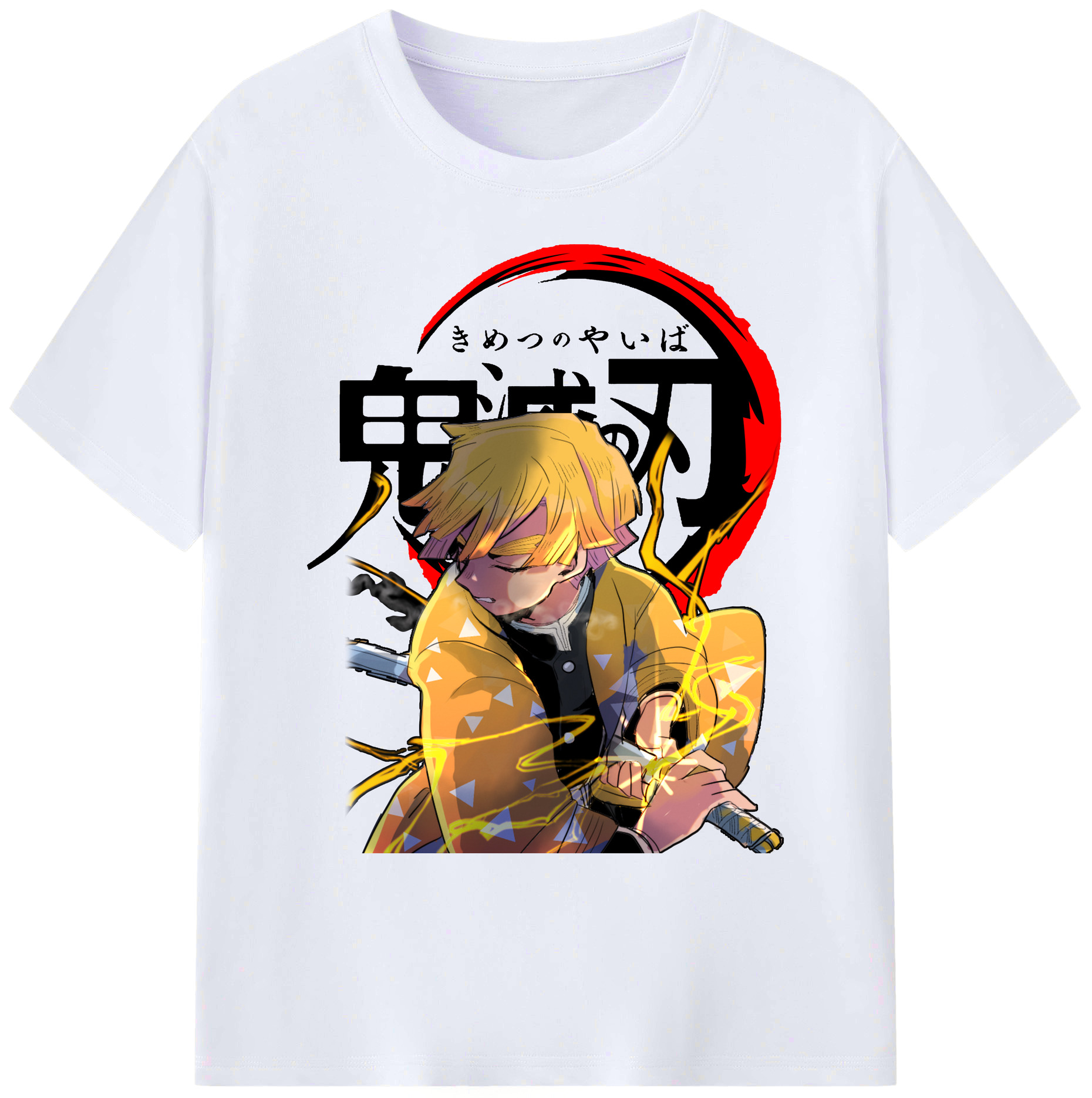 （画像用） 鬼滅の刃（きめつのやいば）我妻 善逸／あがつま ぜんいつ Agatsuma Zenitsu 綿100％ メンズ半袖Tシャツ｜肌触りやわらか＆通気性