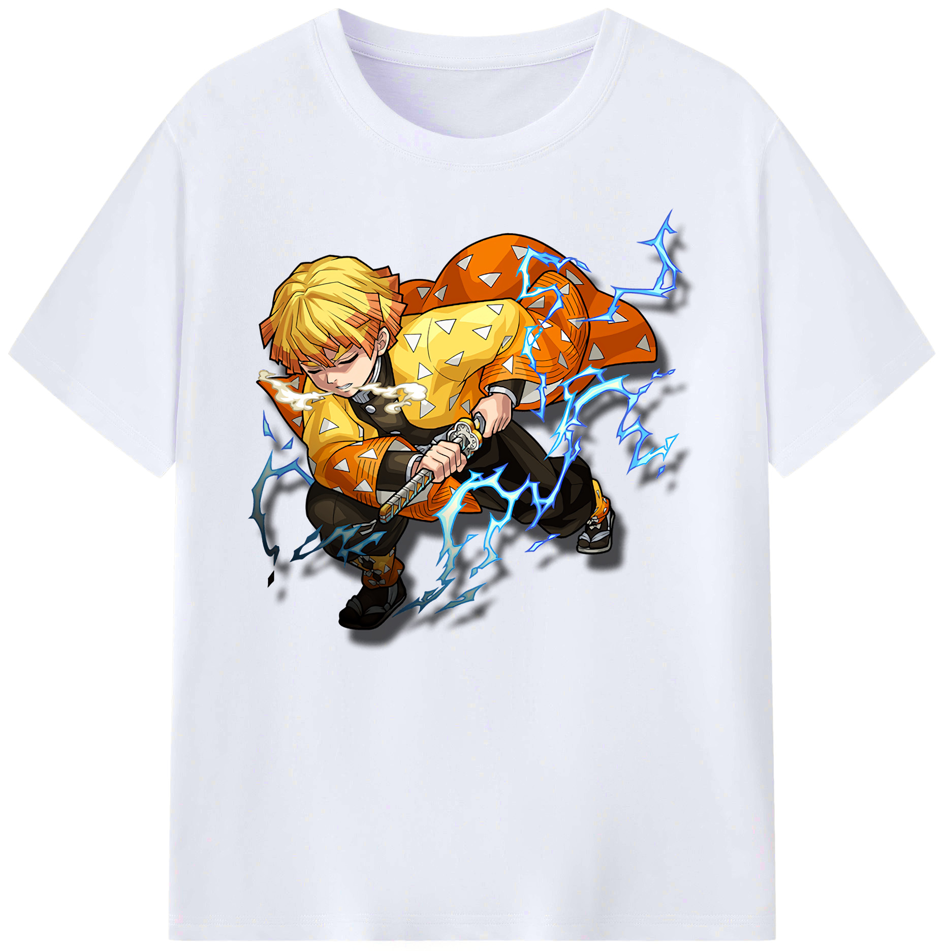 （画像用） 鬼滅の刃（きめつのやいば）我妻 善逸／あがつま ぜんいつ Agatsuma Zenitsu 綿100％ メンズ半袖Tシャツ｜肌触りやわらか＆通気性