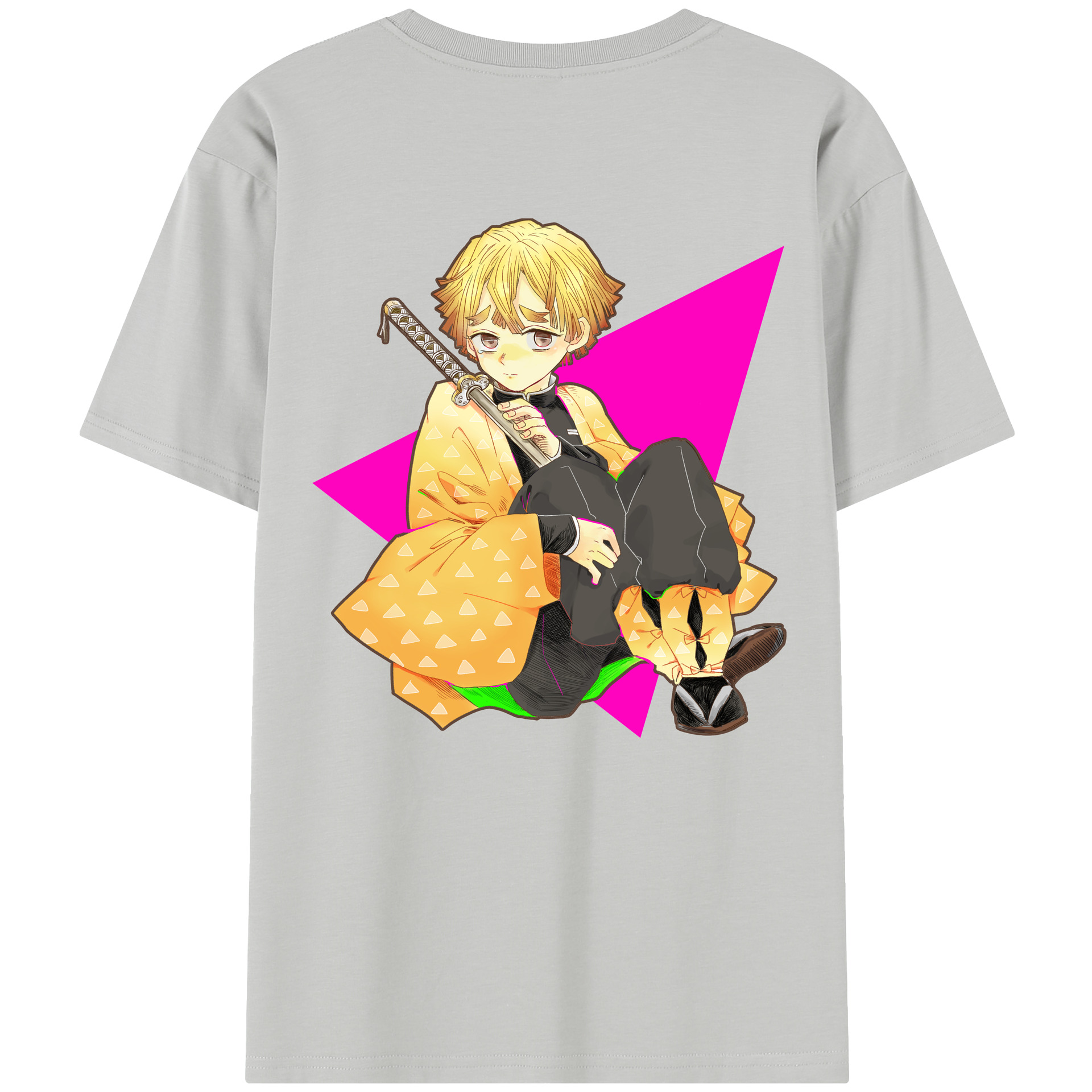 （画像用） 鬼滅の刃（きめつのやいば）我妻 善逸／あがつま ぜんいつ Agatsuma Zenitsu レディース半袖Tシャツ(バックプリント)