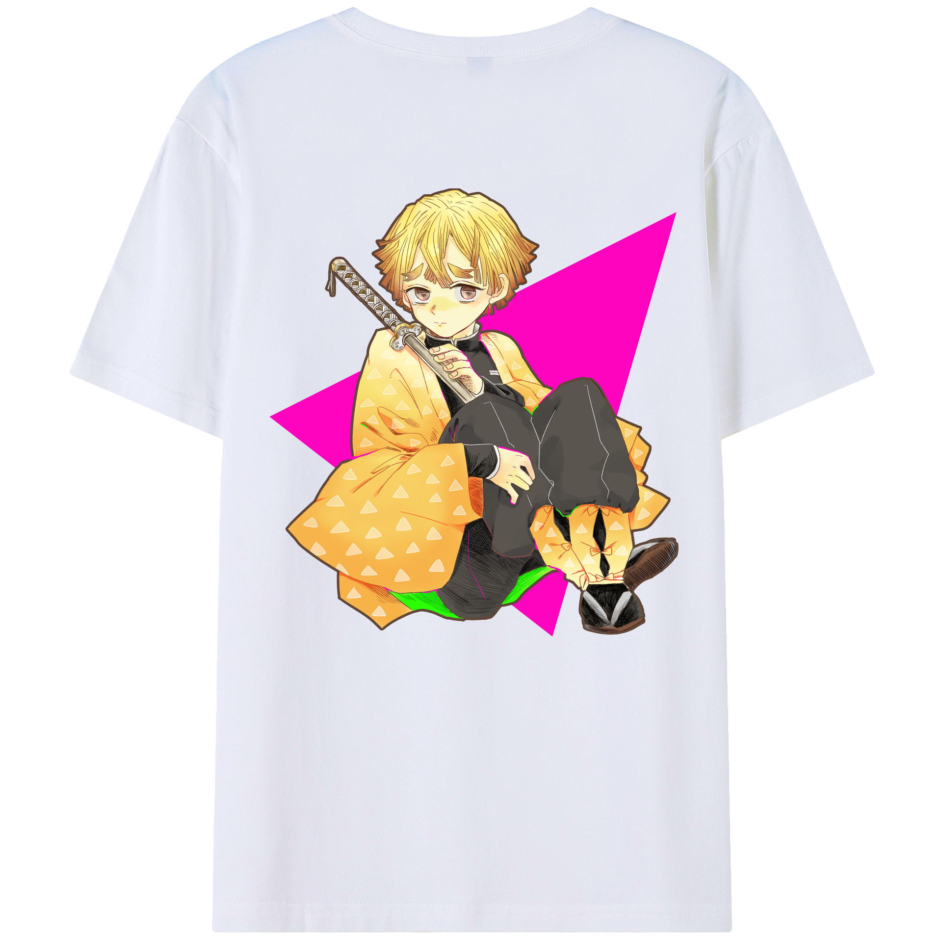 （画像用） 鬼滅の刃（きめつのやいば）我妻 善逸／あがつま ぜんいつ Agatsuma Zenitsu レディース半袖Tシャツ(バックプリント)