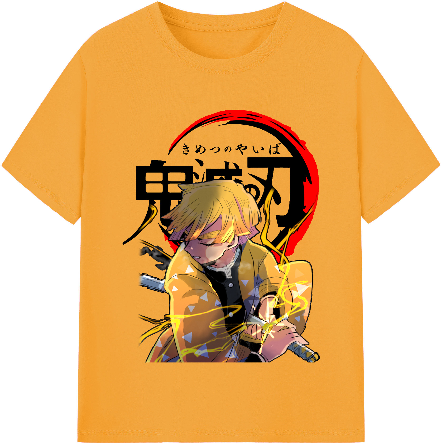 （画像用） 鬼滅の刃（きめつのやいば）我妻 善逸／あがつま ぜんいつ Agatsuma Zenitsu レディースカジュアルプリントTシャツ（綿100％）