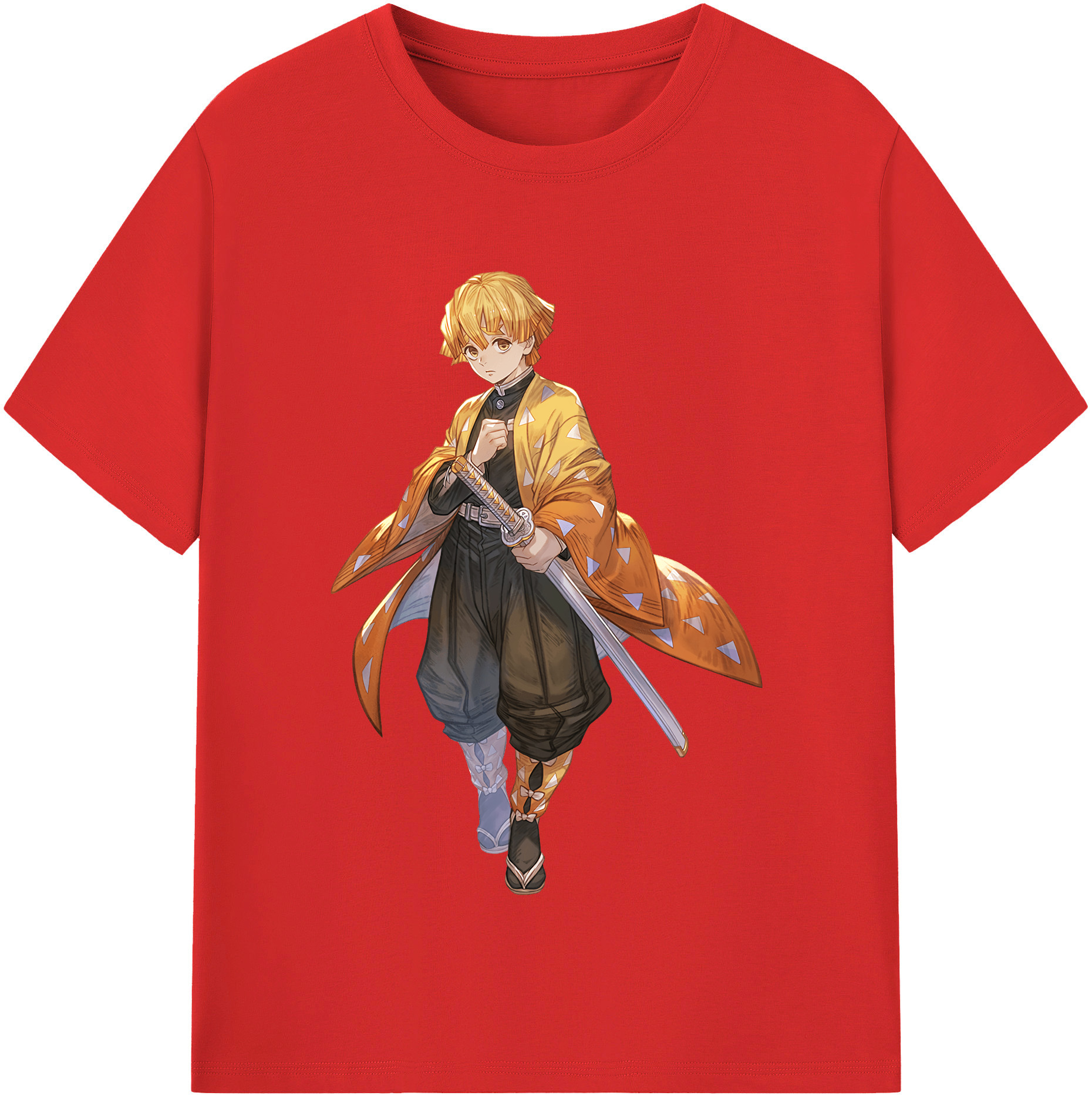 （画像用） 鬼滅の刃（きめつのやいば）我妻 善逸／あがつま ぜんいつ Agatsuma Zenitsu レディースカジュアルプリントTシャツ（綿100％）