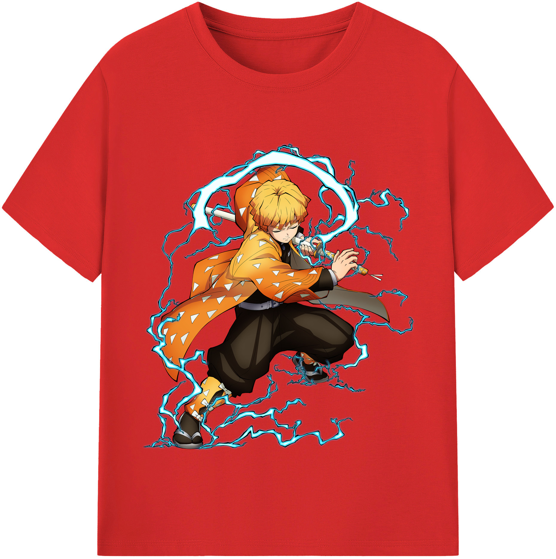 （画像用） 鬼滅の刃（きめつのやいば）我妻 善逸／あがつま ぜんいつ Agatsuma Zenitsu レディースカジュアルプリントTシャツ（綿100％）