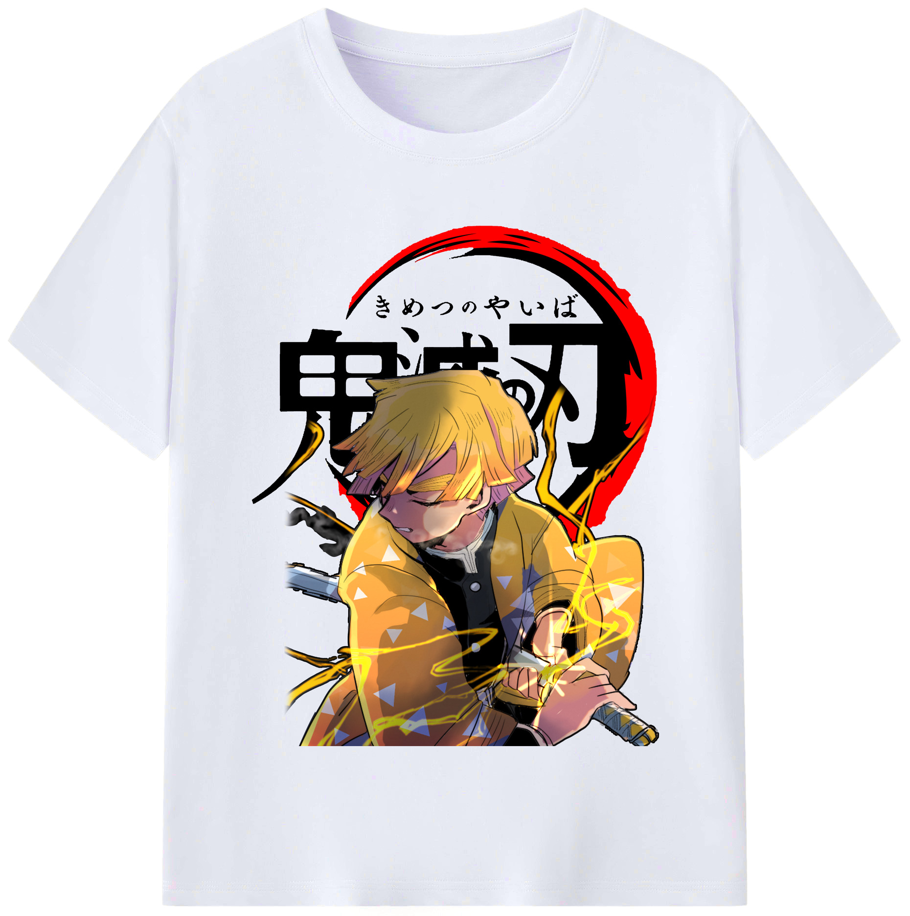 （画像用） 鬼滅の刃（きめつのやいば）我妻 善逸／あがつま ぜんいつ Agatsuma Zenitsu レディースカジュアルプリントTシャツ（綿100％）