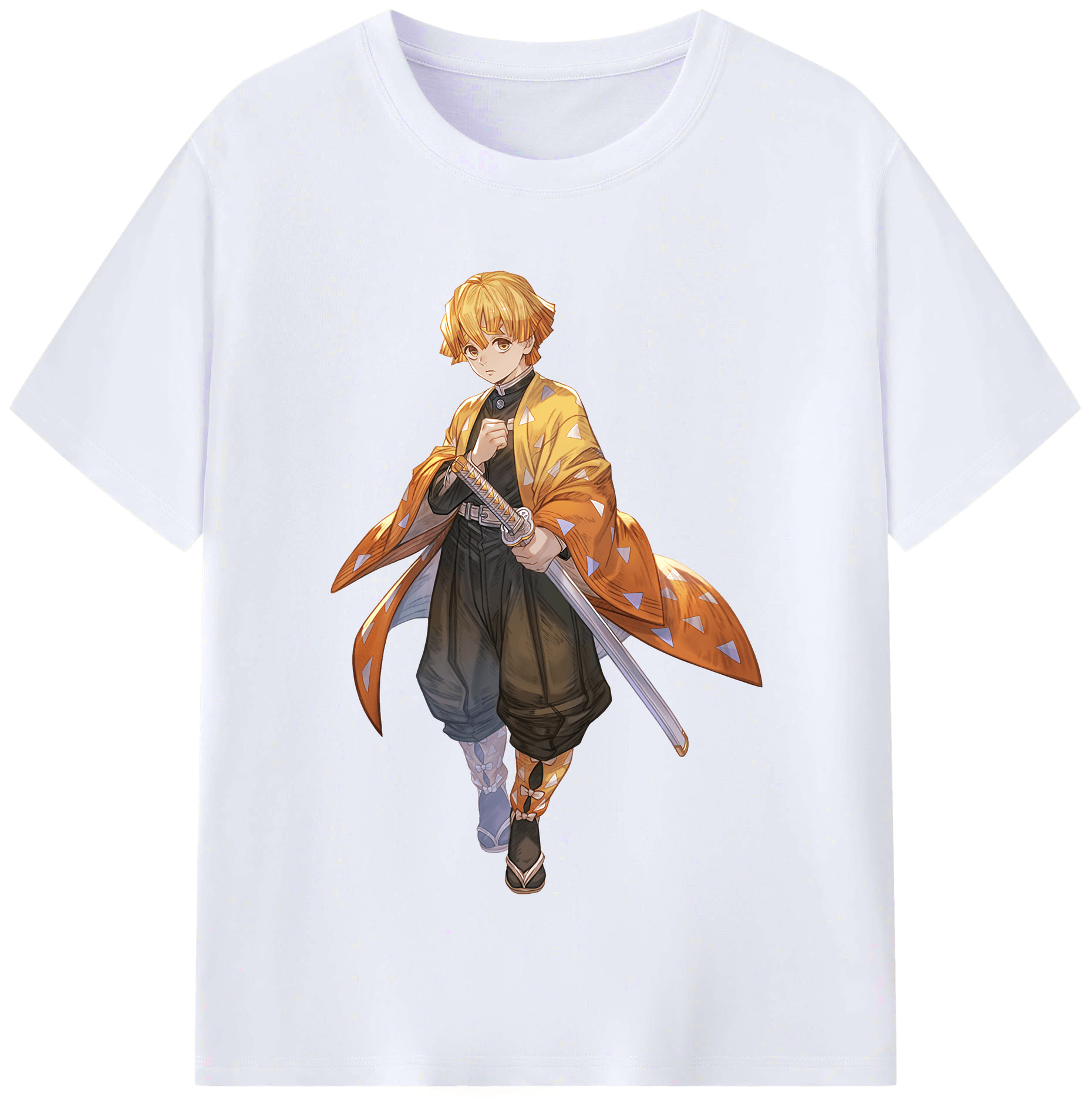 （画像用） 鬼滅の刃（きめつのやいば）我妻 善逸／あがつま ぜんいつ Agatsuma Zenitsu レディースカジュアルプリントTシャツ（綿100％）