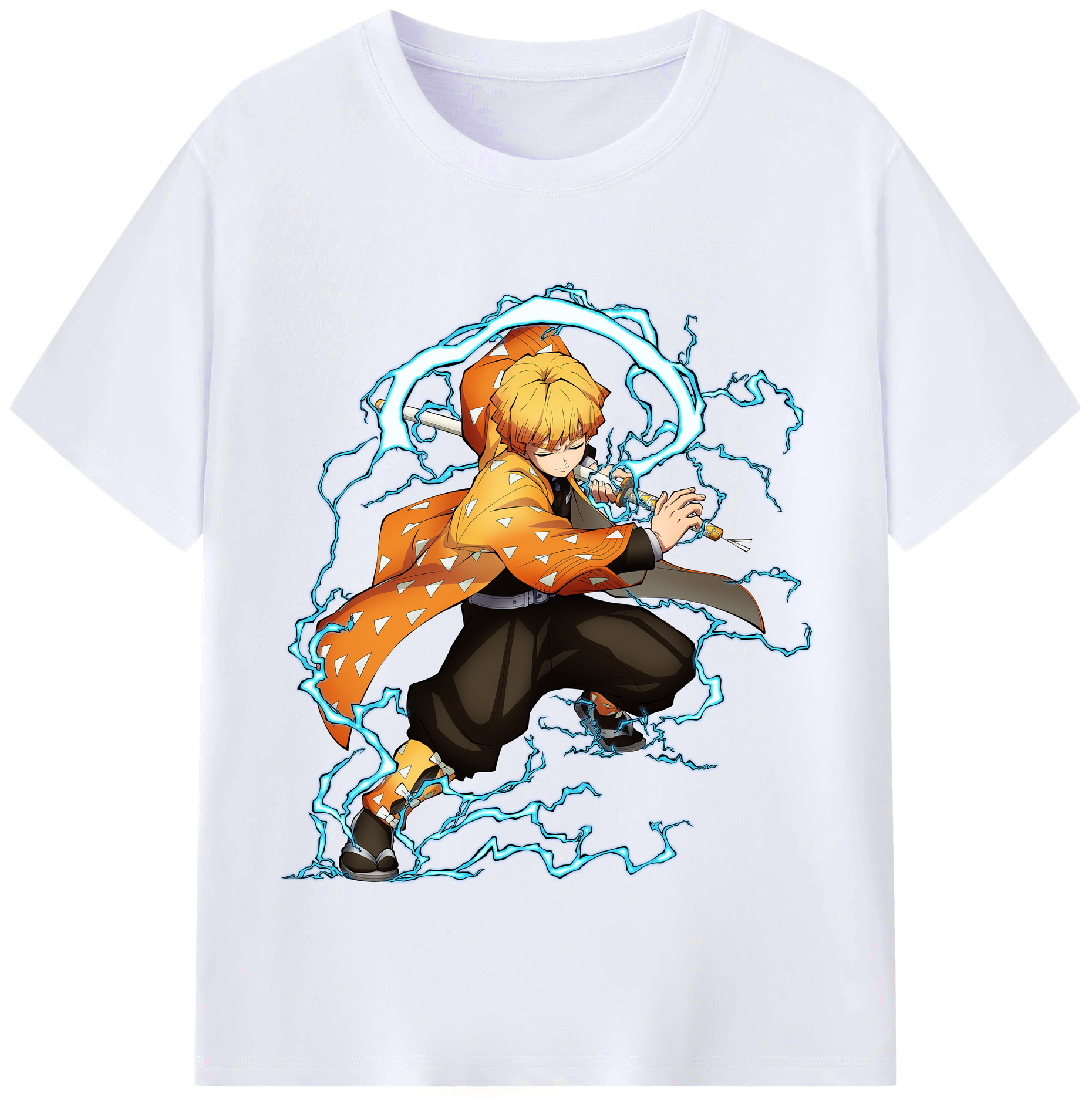 （画像用） 鬼滅の刃（きめつのやいば）我妻 善逸／あがつま ぜんいつ Agatsuma Zenitsu レディースカジュアルプリントTシャツ（綿100％）