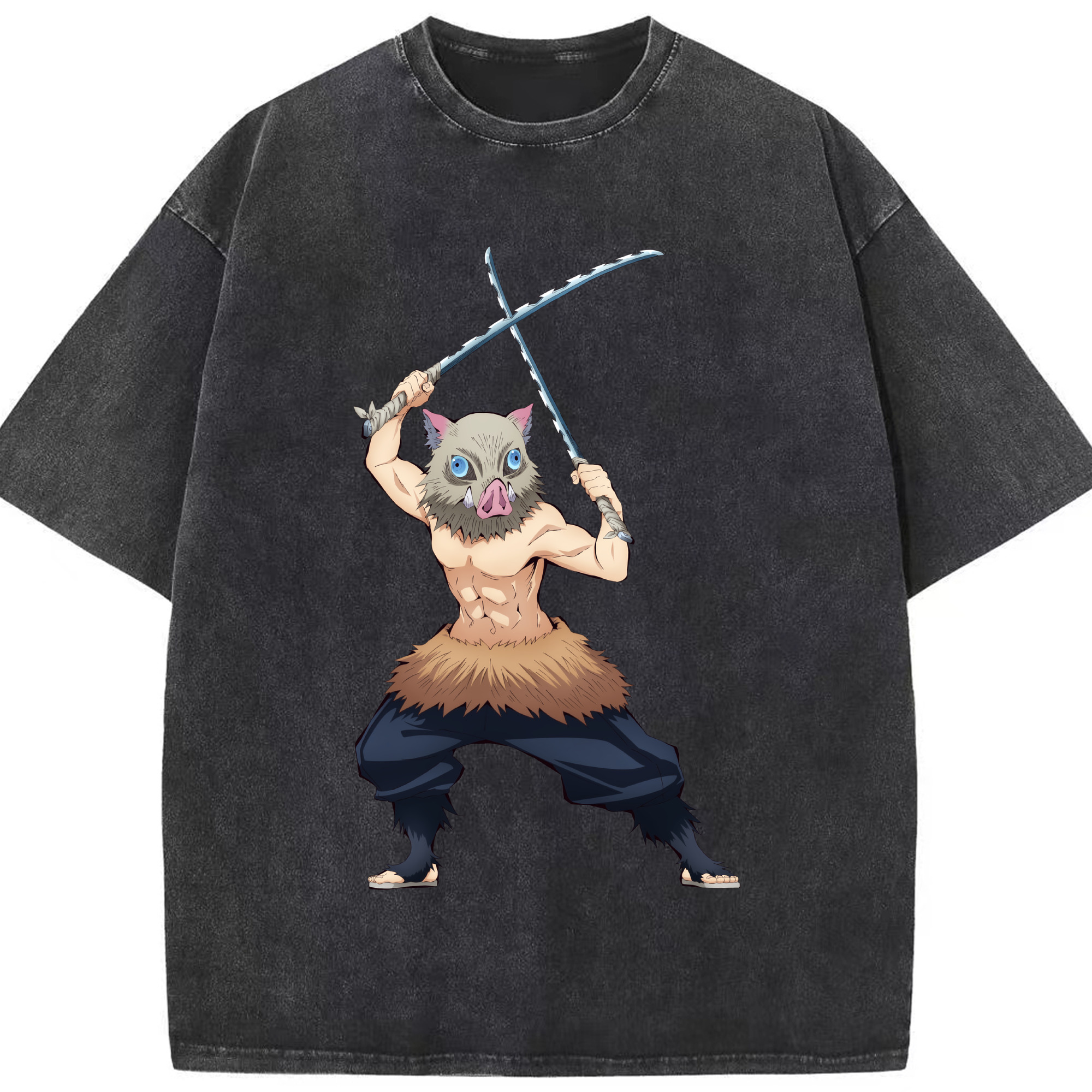 （画像用） 鬼滅の刃（きめつのやいば）嘴平 伊之助／はしびら いのすけ Hashibira Inosuke 綿100% ヴィンテージ風 半袖Tシャツ（フロントプリント）