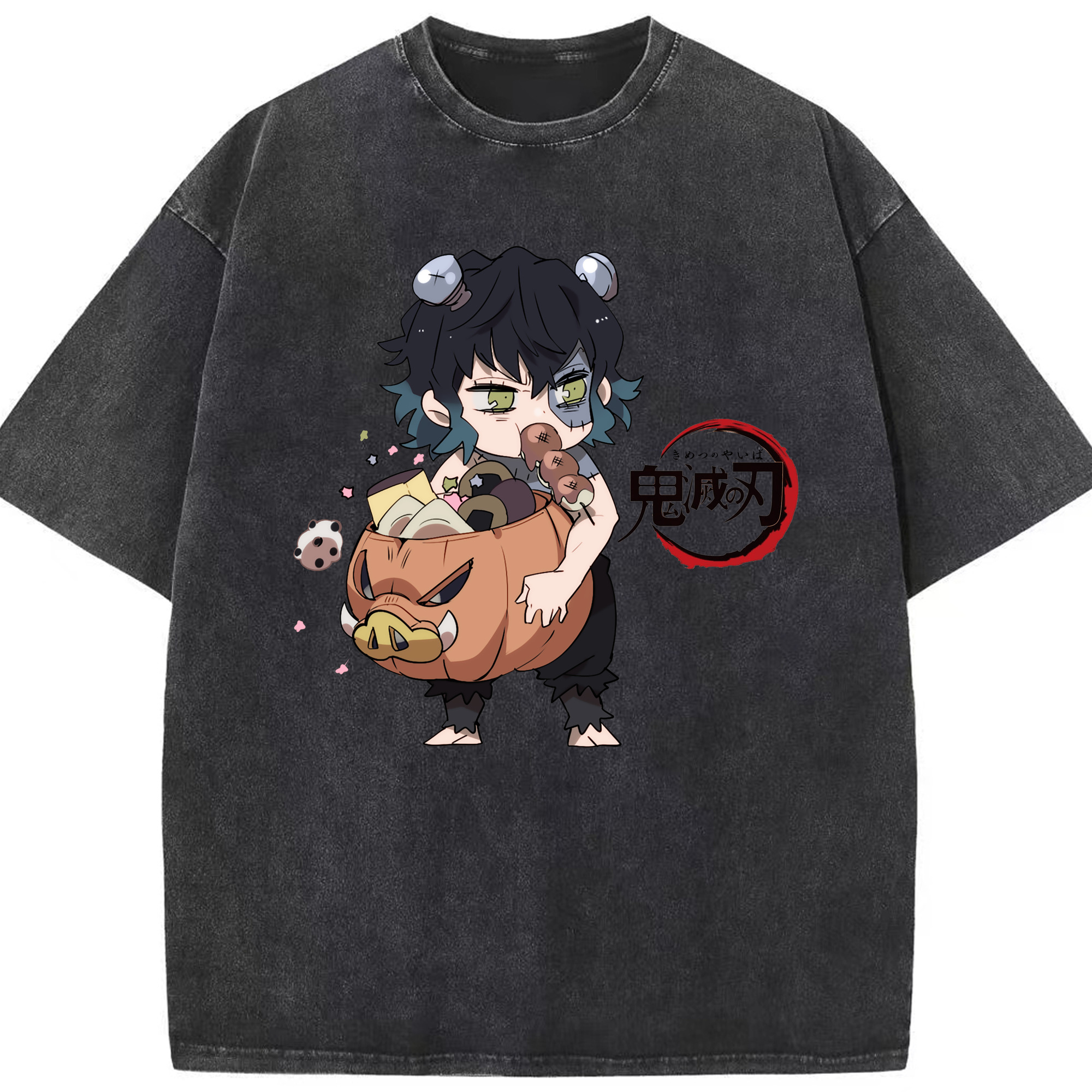 （画像用） 鬼滅の刃（きめつのやいば）嘴平 伊之助／はしびら いのすけ Hashibira Inosuke 綿100% ヴィンテージ風 半袖Tシャツ（フロントプリント）