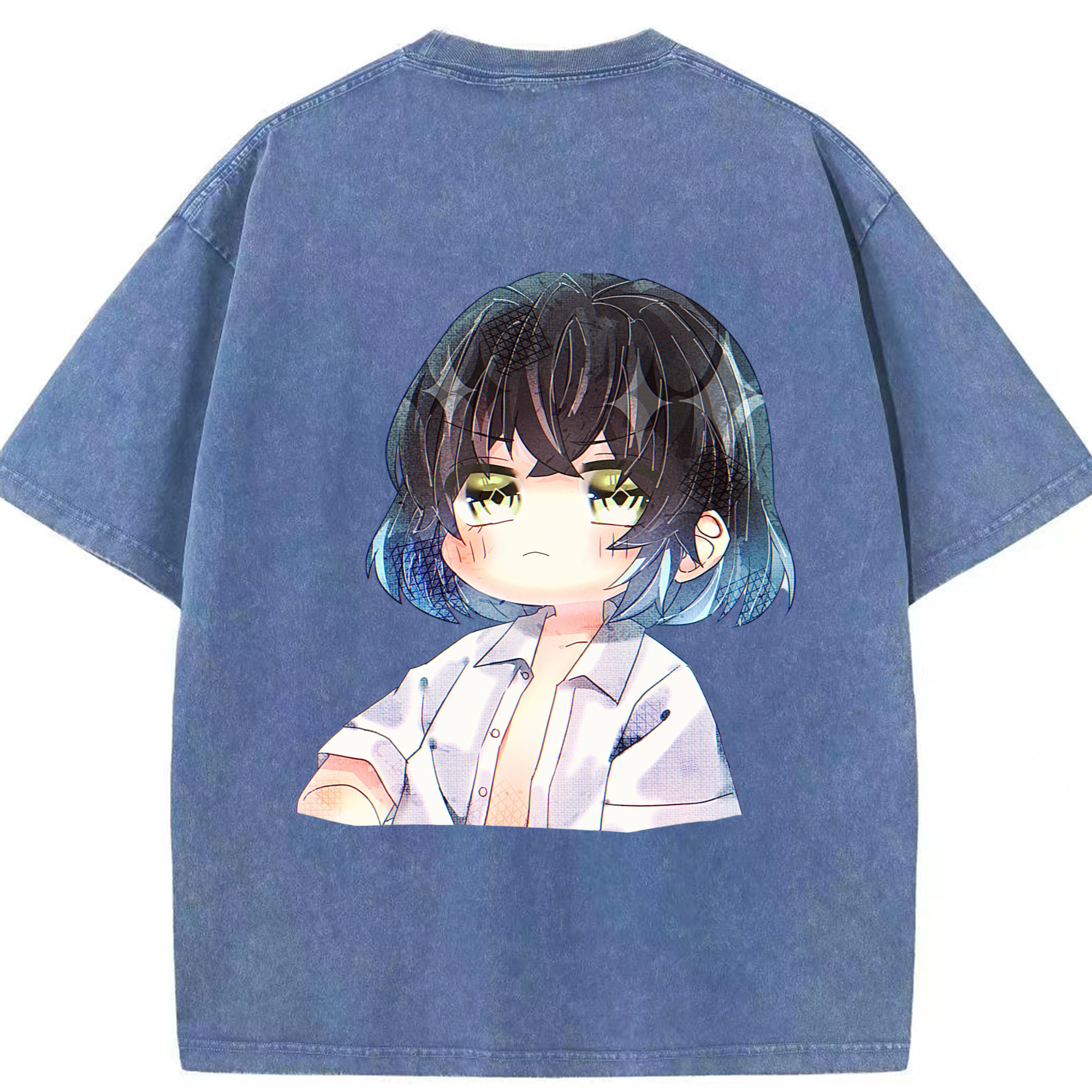 （画像用） 鬼滅の刃（きめつのやいば）嘴平 伊之助／はしびら いのすけ Hashibira Inosuke 綿100% ヴィンテージ風 半袖Tシャツ（背面プリント）