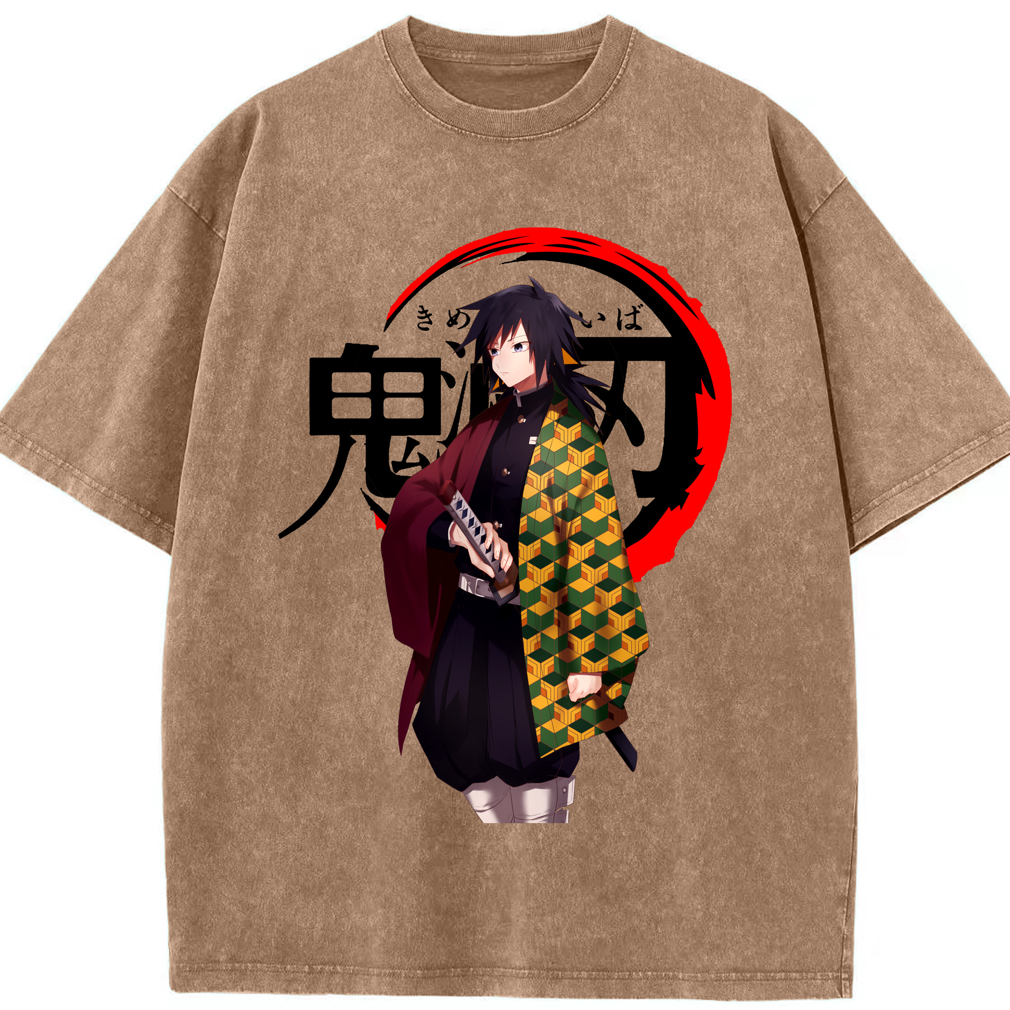 （画像用） 鬼滅の刃（きめつのやいば）水柱-冨岡 義勇／とみおか ぎゆう Tomioka Giyuu 綿100% ヴィンテージ風 半袖Tシャツ（フロントプリント）