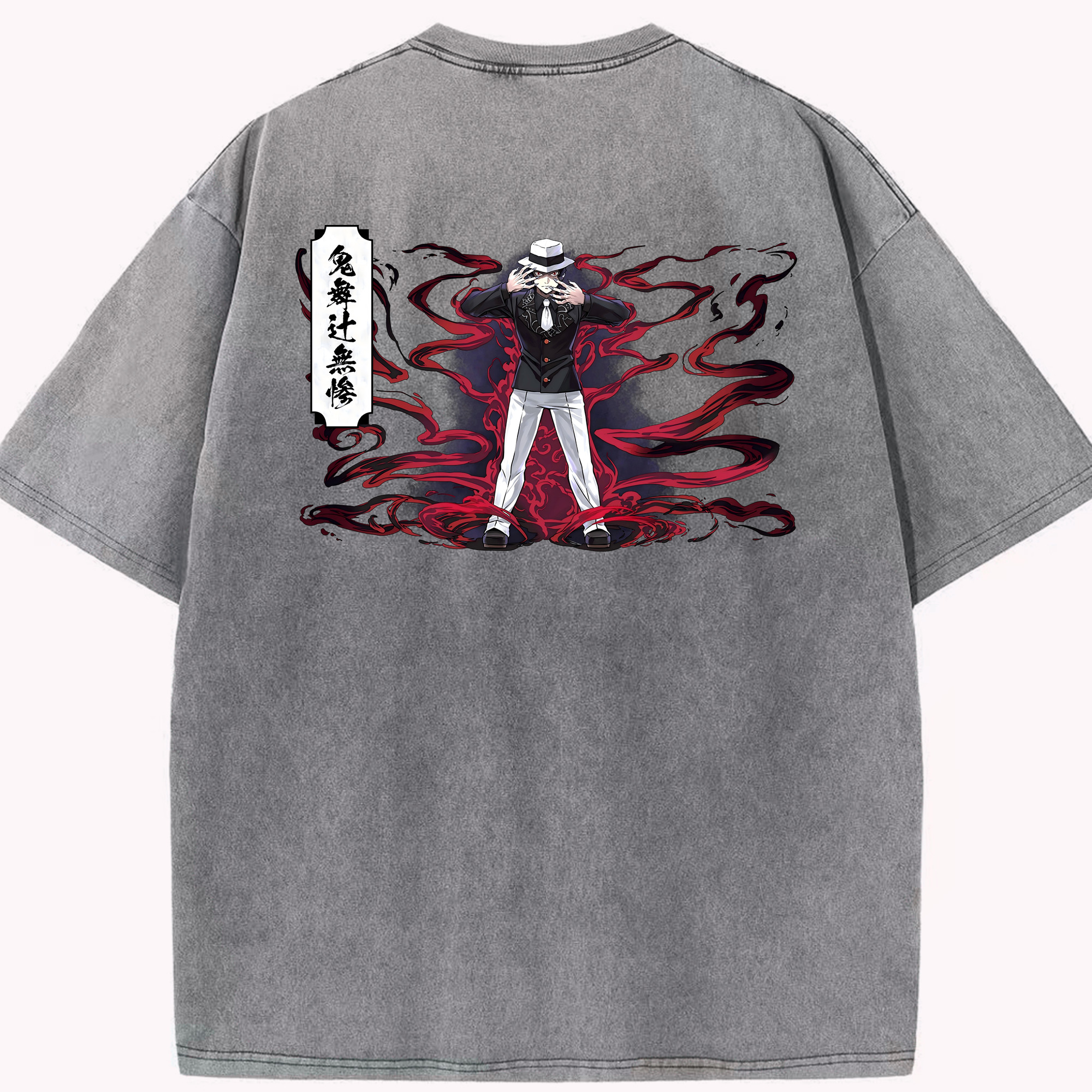 （画像用） 鬼滅の刃（きめつのやいば）鬼舞辻 無惨／きぶつじ むざん Kibutsuji Muzan 綿100% ヴィンテージ風 半袖Tシャツ（背面プリント）