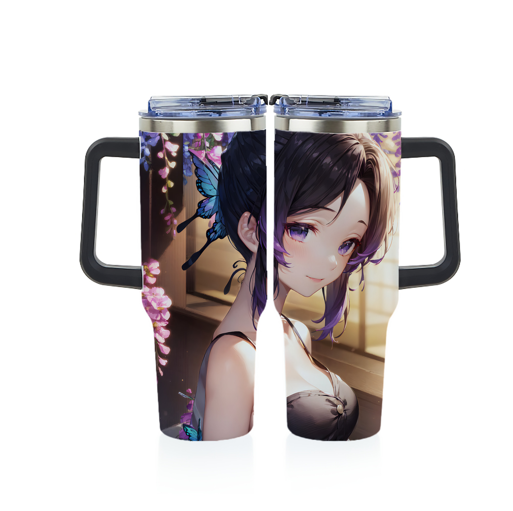 （画像用） 鬼滅の刃（きめつのやいば）蟲柱-胡蝶 しのぶ／こちょう しのぶ Kochou Shinobu 1200ｍLフルプリント車用タンブラー