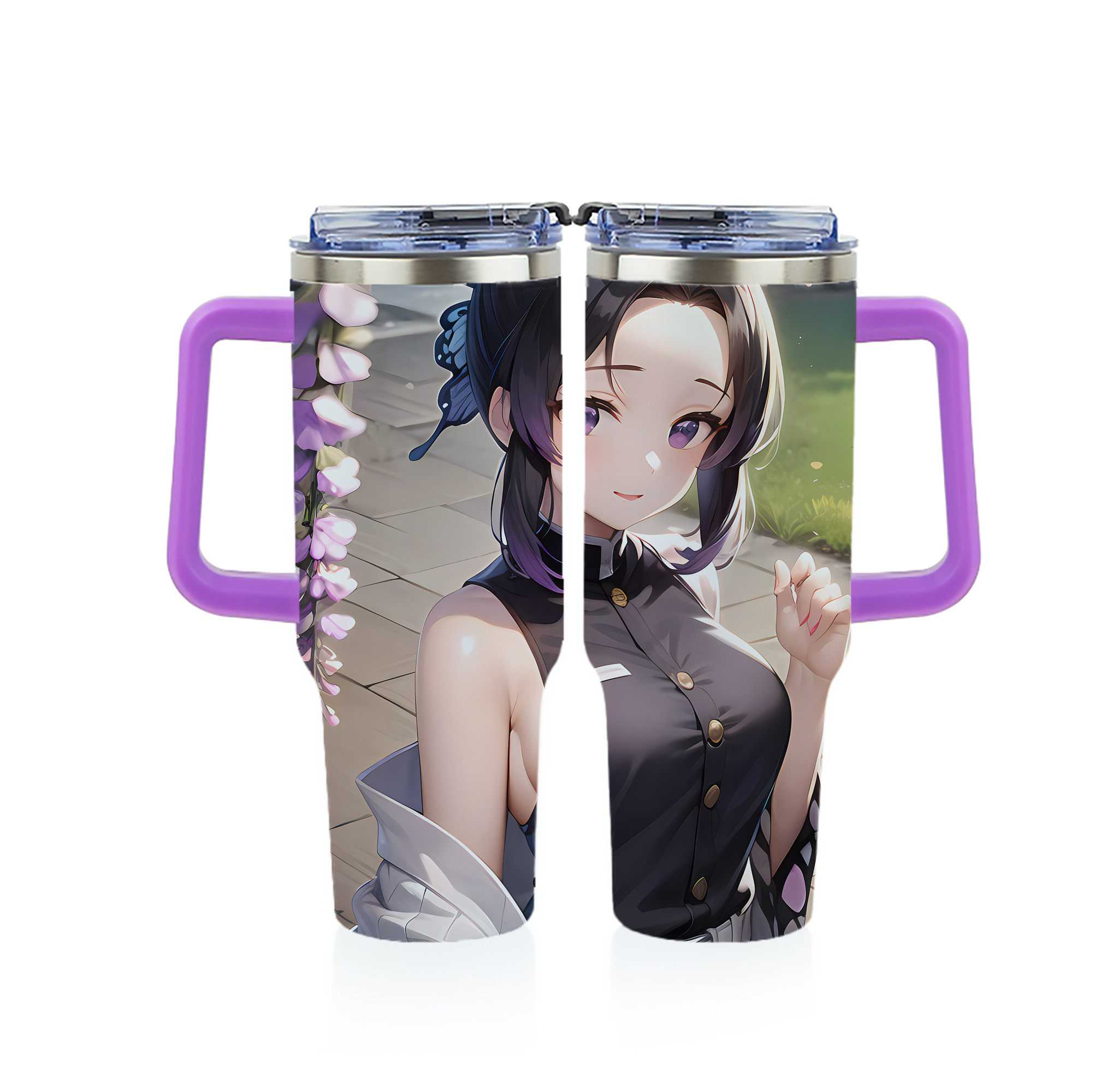 （画像用） 鬼滅の刃（きめつのやいば）蟲柱-胡蝶 しのぶ／こちょう しのぶ Kochou Shinobu 1200ｍLフルプリント車用タンブラー