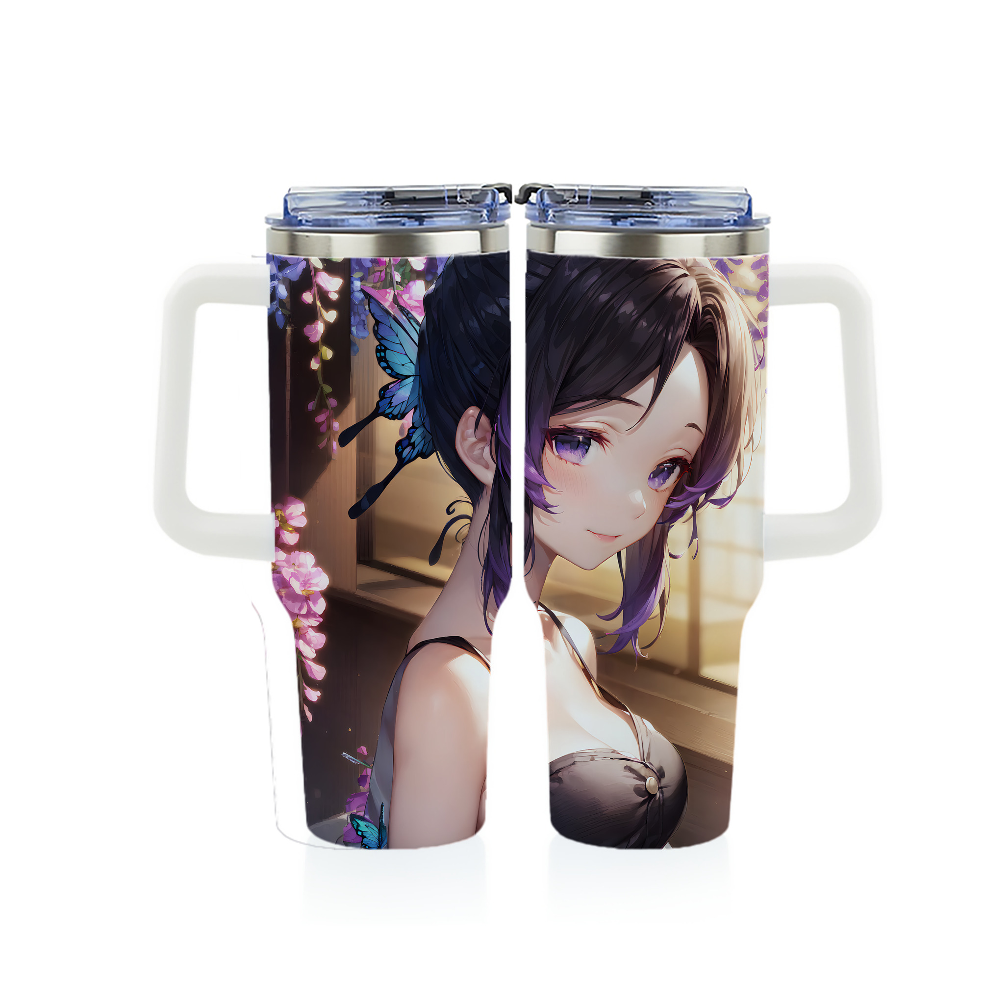 （画像用） 鬼滅の刃（きめつのやいば）蟲柱-胡蝶 しのぶ／こちょう しのぶ Kochou Shinobu 1200ｍLフルプリント車用タンブラー