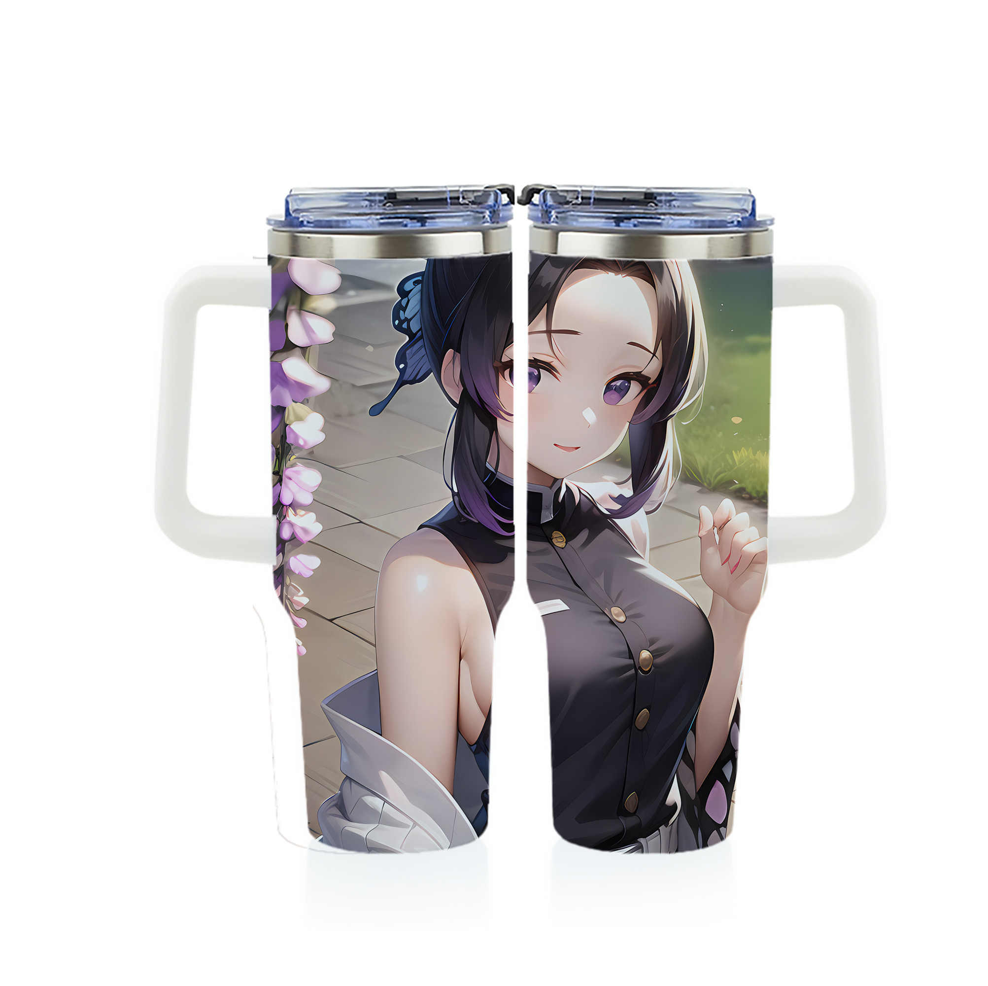 （画像用） 鬼滅の刃（きめつのやいば）蟲柱-胡蝶 しのぶ／こちょう しのぶ Kochou Shinobu 1200ｍLフルプリント車用タンブラー