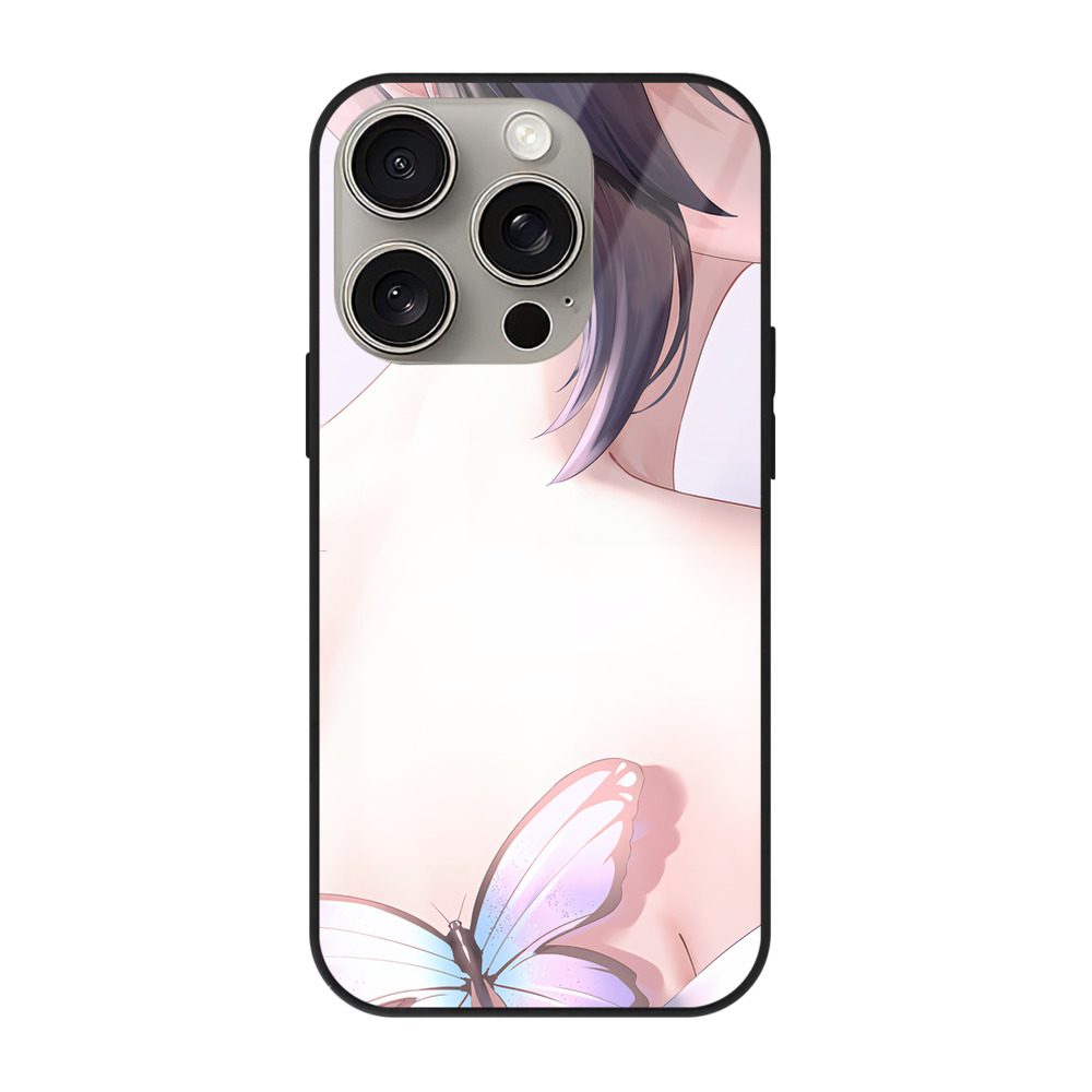 （画像用） 鬼滅の刃（きめつのやいば）蟲柱-胡蝶 しのぶ／こちょう しのぶ Kochou Shinobu 【iPhone15Pro対応】スマホケース 耐衝撃＆黄変防止 背面ガラス