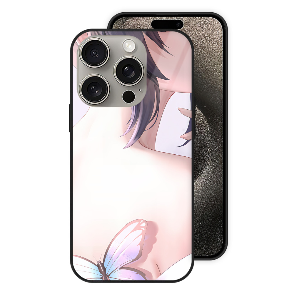 （画像用） 鬼滅の刃（きめつのやいば）蟲柱-胡蝶 しのぶ／こちょう しのぶ Kochou Shinobu 【iPhone15Pro対応】スマホケース 耐衝撃＆黄変防止 背面ガラス