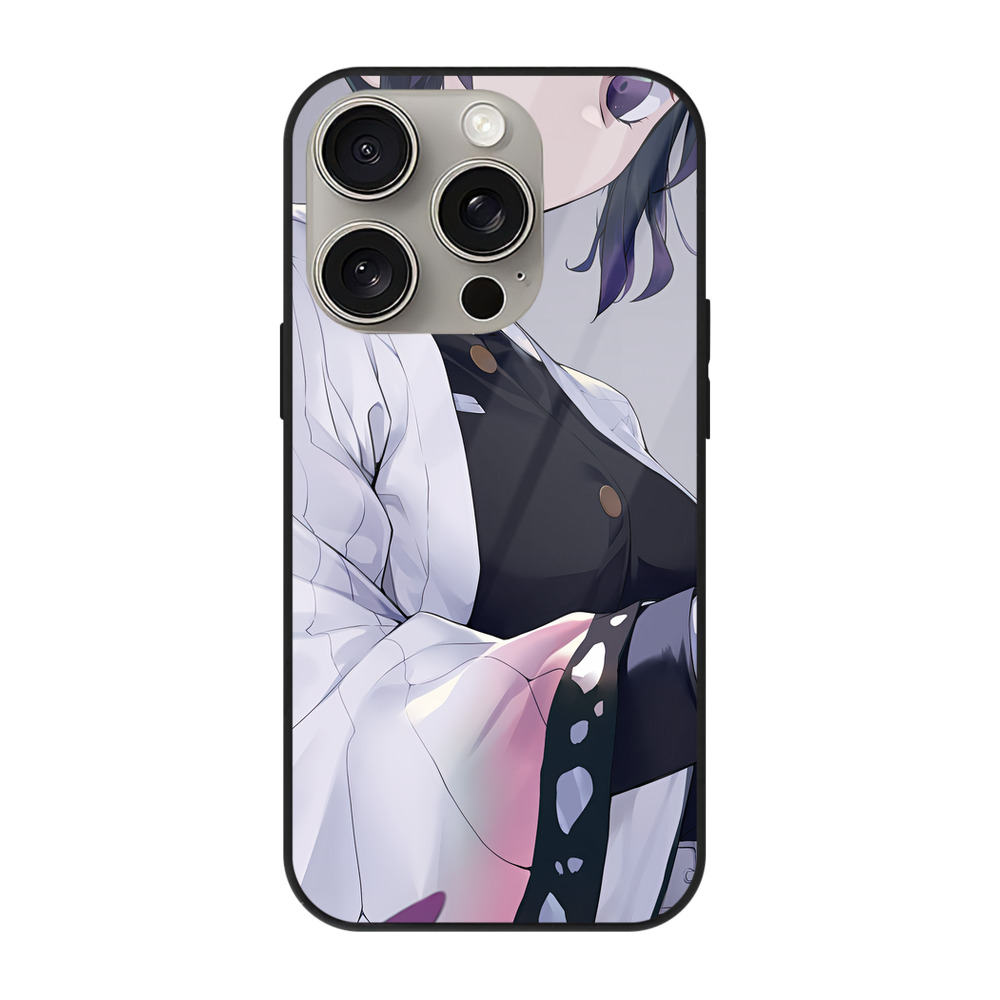 （画像用） 鬼滅の刃（きめつのやいば）蟲柱-胡蝶 しのぶ／こちょう しのぶ Kochou Shinobu 【iPhone15Pro対応】スマホケース 耐衝撃＆黄変防止 背面ガラス