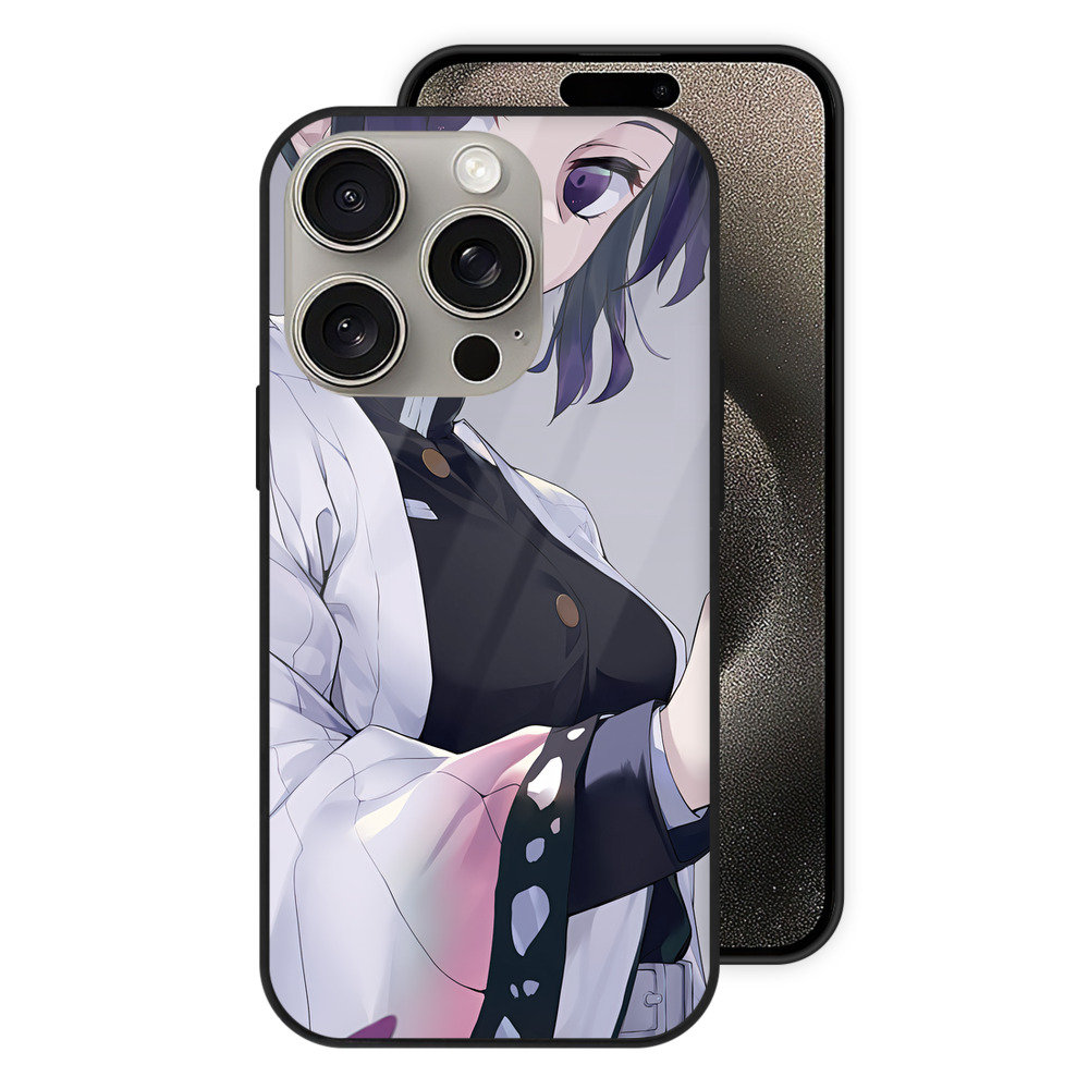 （画像用） 鬼滅の刃（きめつのやいば）蟲柱-胡蝶 しのぶ／こちょう しのぶ Kochou Shinobu 【iPhone15Pro対応】スマホケース 耐衝撃＆黄変防止 背面ガラス