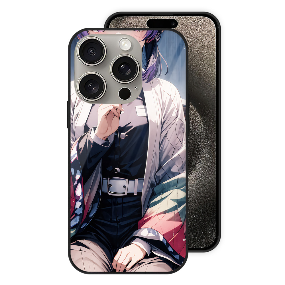 （画像用） 鬼滅の刃（きめつのやいば）蟲柱-胡蝶 しのぶ／こちょう しのぶ Kochou Shinobu 【iPhone15Pro対応】スマホケース 耐衝撃＆黄変防止 背面ガラス
