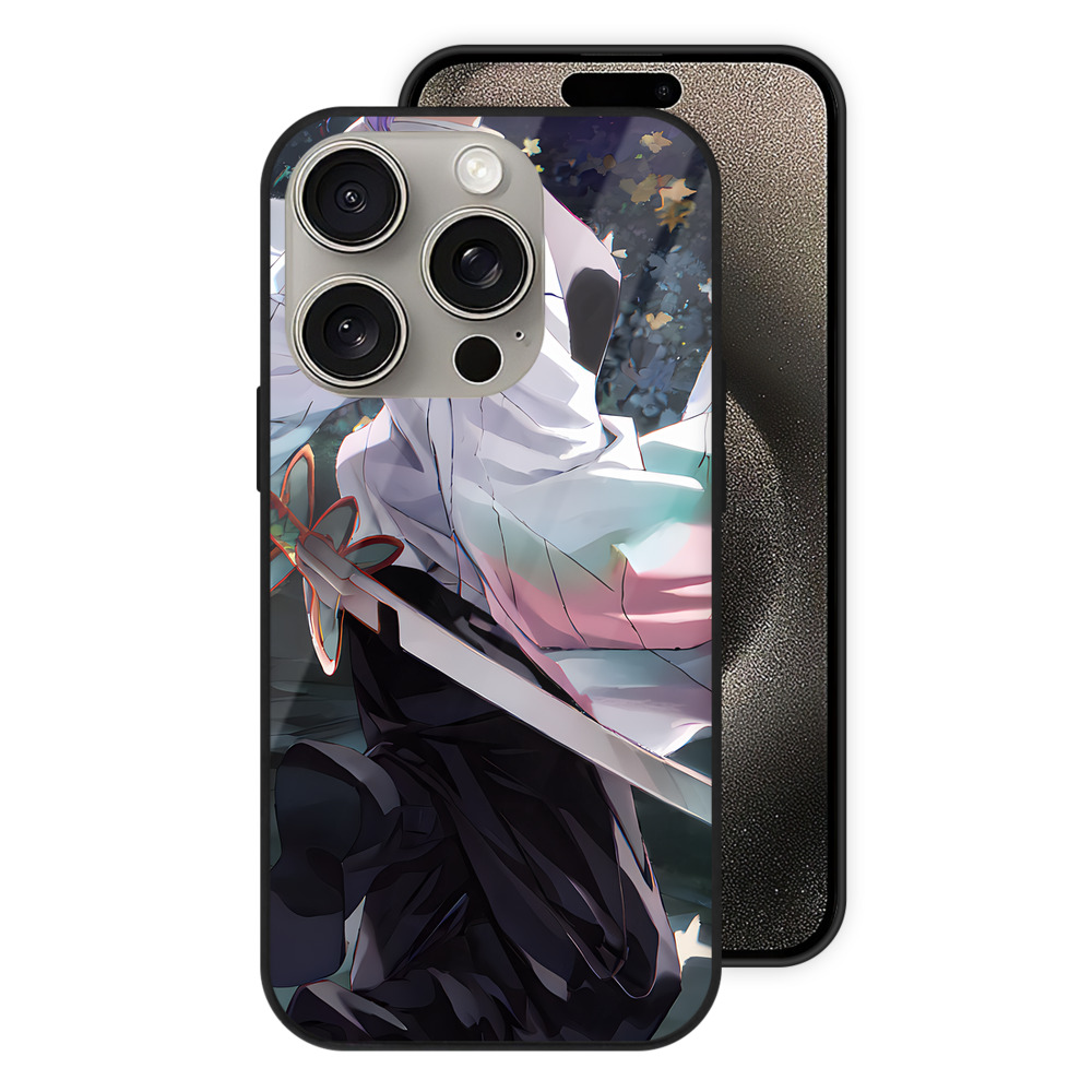 （画像用） 鬼滅の刃（きめつのやいば）蟲柱-胡蝶 しのぶ／こちょう しのぶ Kochou Shinobu 【iPhone15Pro対応】スマホケース 耐衝撃＆黄変防止 背面ガラス