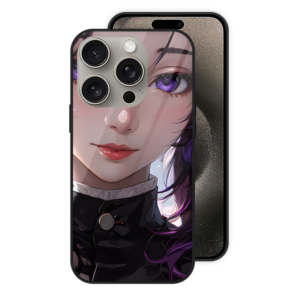 （画像用） 鬼滅の刃（きめつのやいば）蟲柱-胡蝶 しのぶ／こちょう しのぶ Kochou Shinobu 【iPhone15Pro対応】スマホケース 耐衝撃＆黄変防止 背面ガラス
