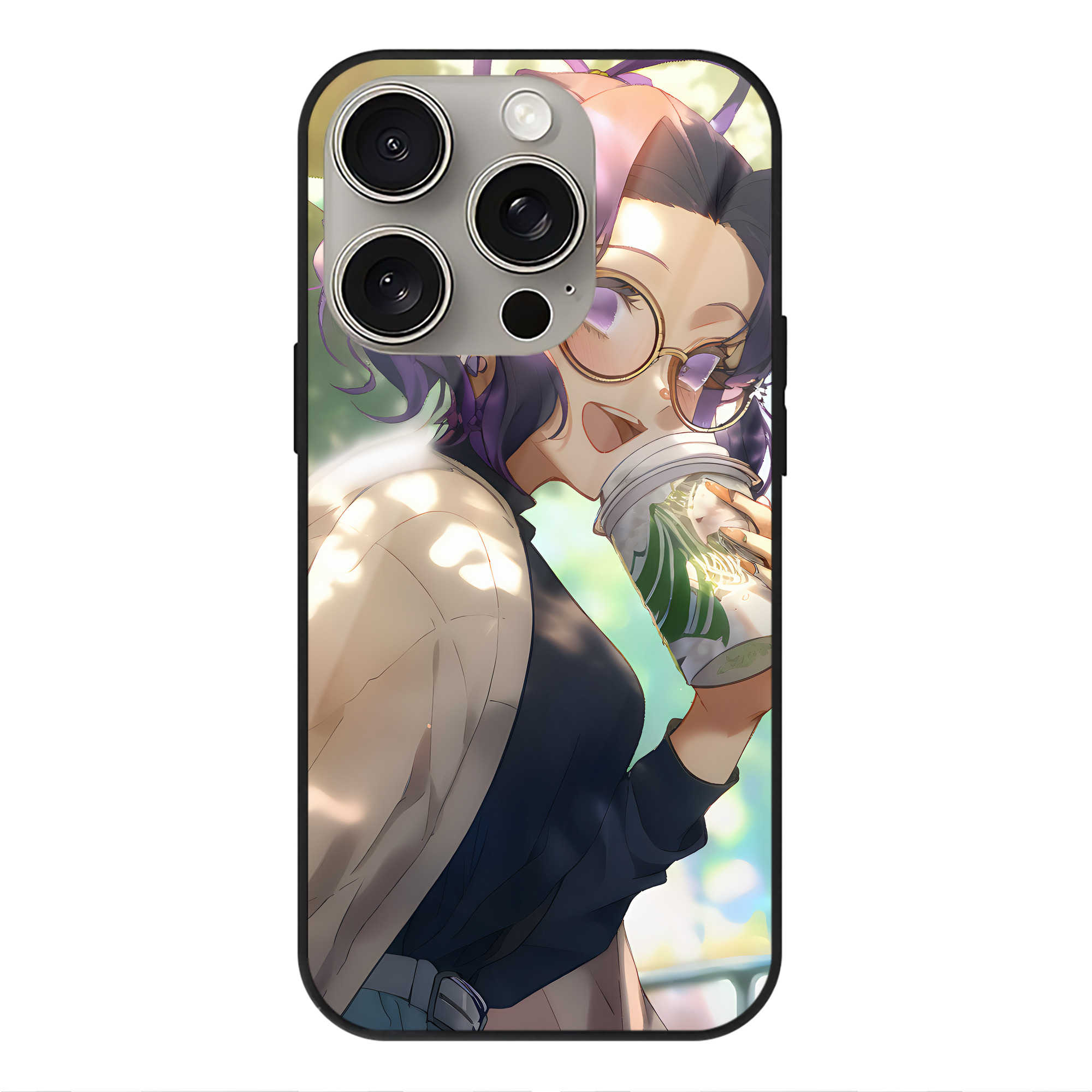 （画像用） 鬼滅の刃（きめつのやいば）蟲柱-胡蝶 しのぶ／こちょう しのぶ Kochou Shinobu 【iPhone15Pro対応】スマホケース 耐衝撃＆黄変防止 背面ガラス