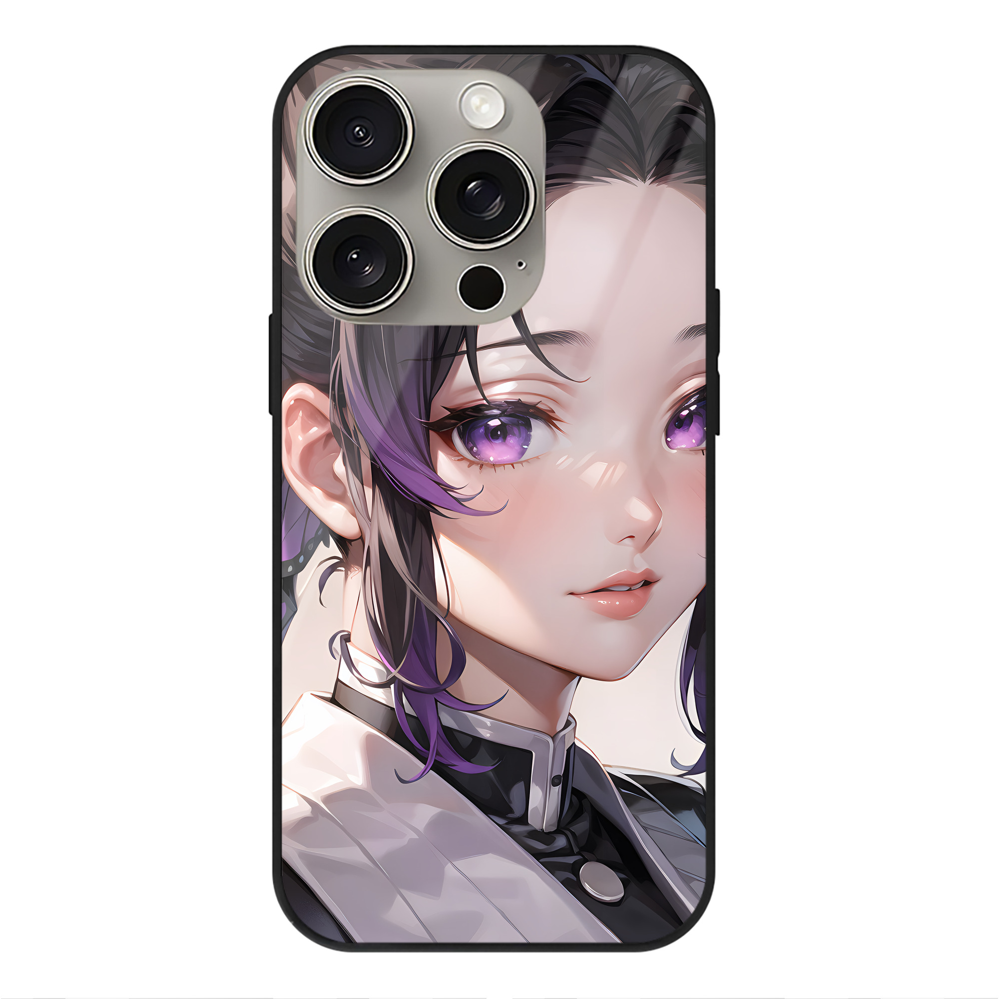 （画像用） 鬼滅の刃（きめつのやいば）蟲柱-胡蝶 しのぶ／こちょう しのぶ Kochou Shinobu 【iPhone15Pro対応】スマホケース 耐衝撃＆黄変防止 背面ガラス