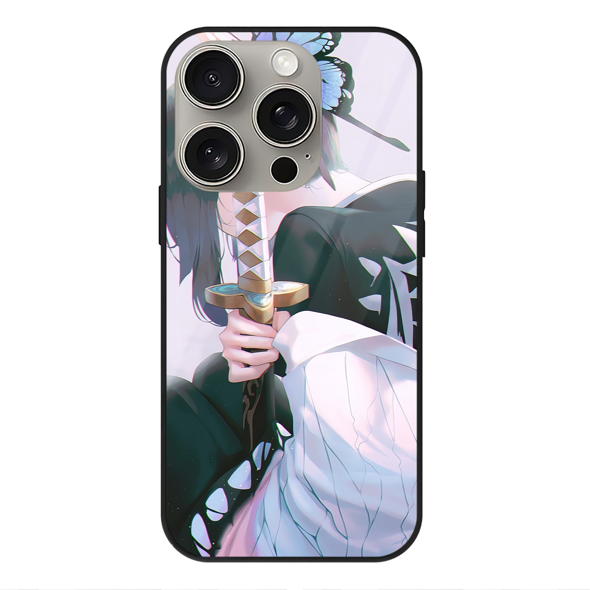 （画像用） 鬼滅の刃（きめつのやいば）蟲柱-胡蝶 しのぶ／こちょう しのぶ Kochou Shinobu 【iPhone15Pro対応】スマホケース 耐衝撃＆黄変防止 背面ガラス