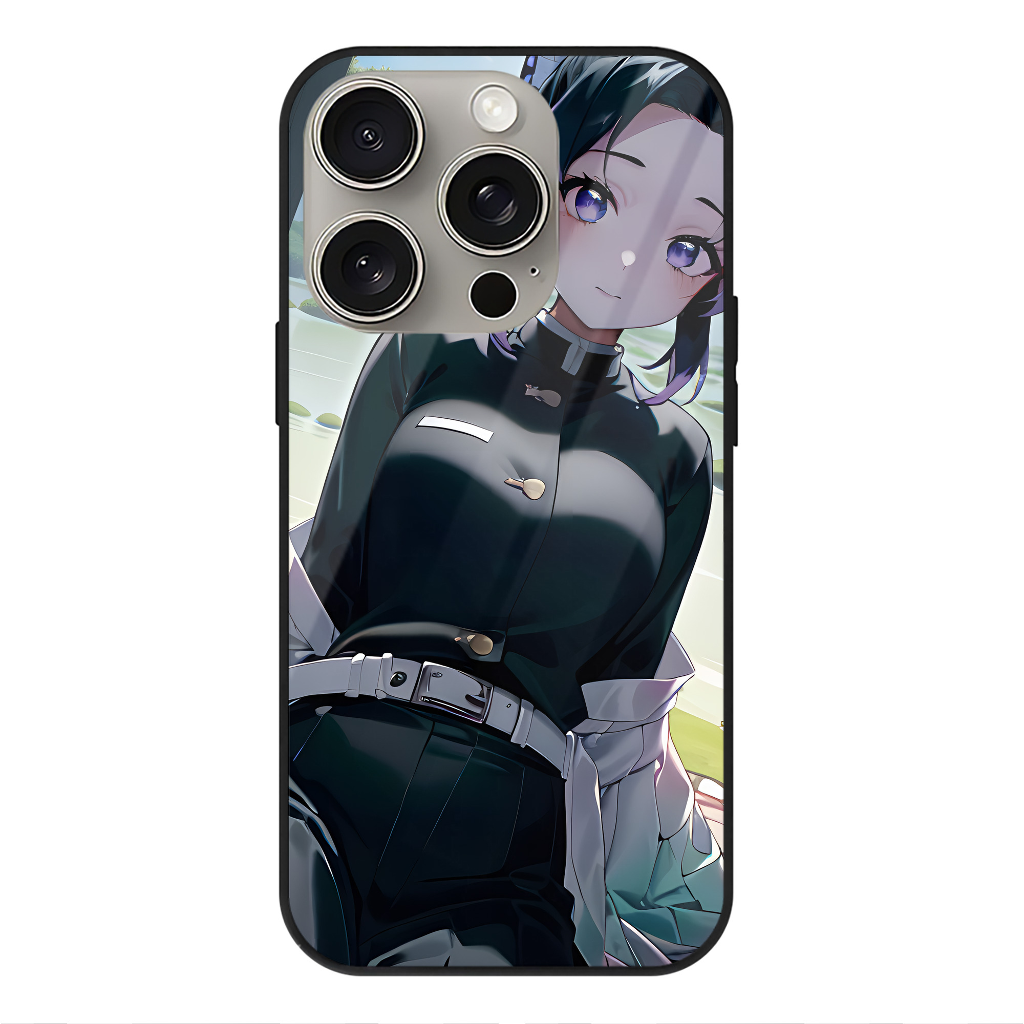 （画像用） 鬼滅の刃（きめつのやいば）蟲柱-胡蝶 しのぶ／こちょう しのぶ Kochou Shinobu 【iPhone15Pro対応】スマホケース 耐衝撃＆黄変防止 背面ガラス