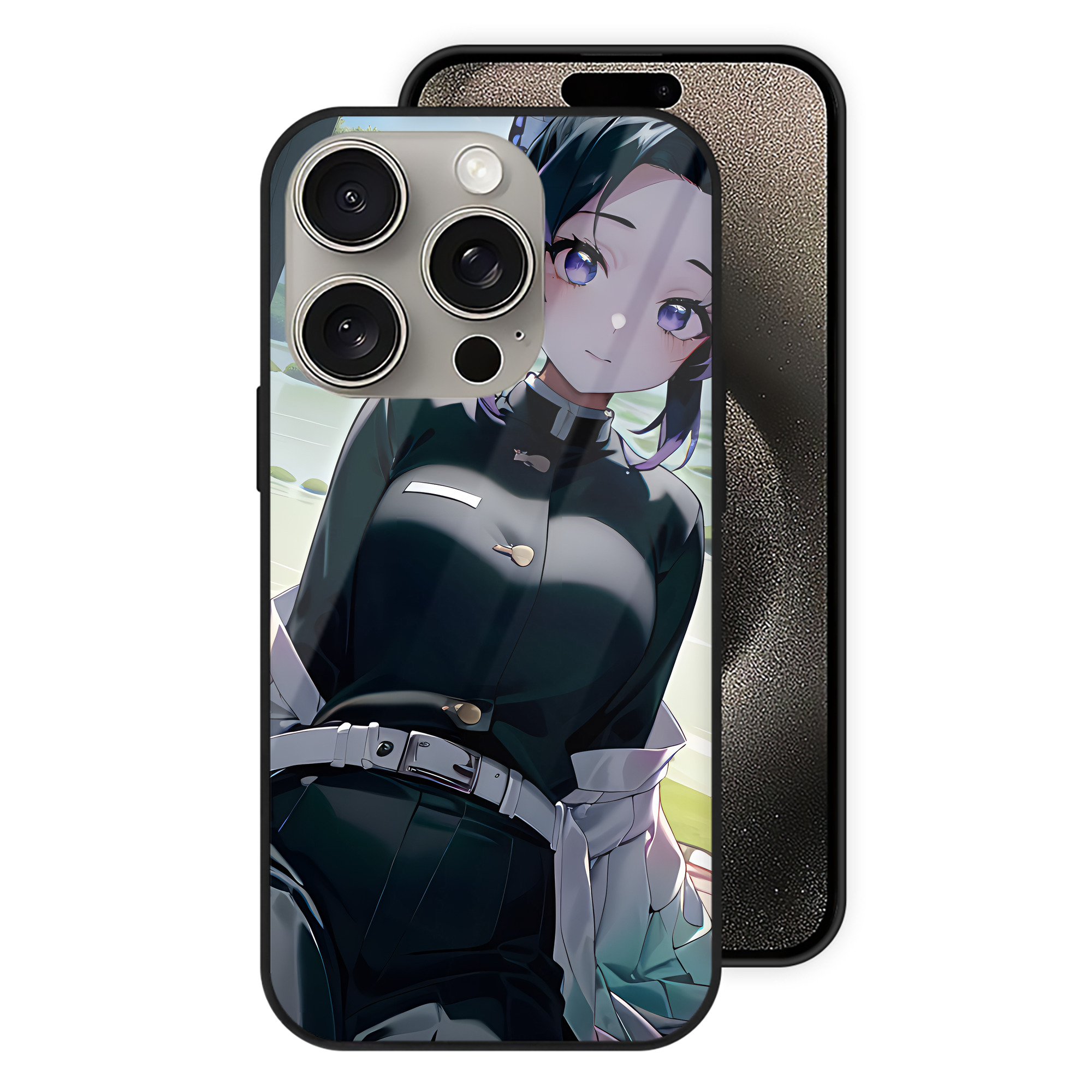 （画像用） 鬼滅の刃（きめつのやいば）蟲柱-胡蝶 しのぶ／こちょう しのぶ Kochou Shinobu 【iPhone15Pro対応】スマホケース 耐衝撃＆黄変防止 背面ガラス