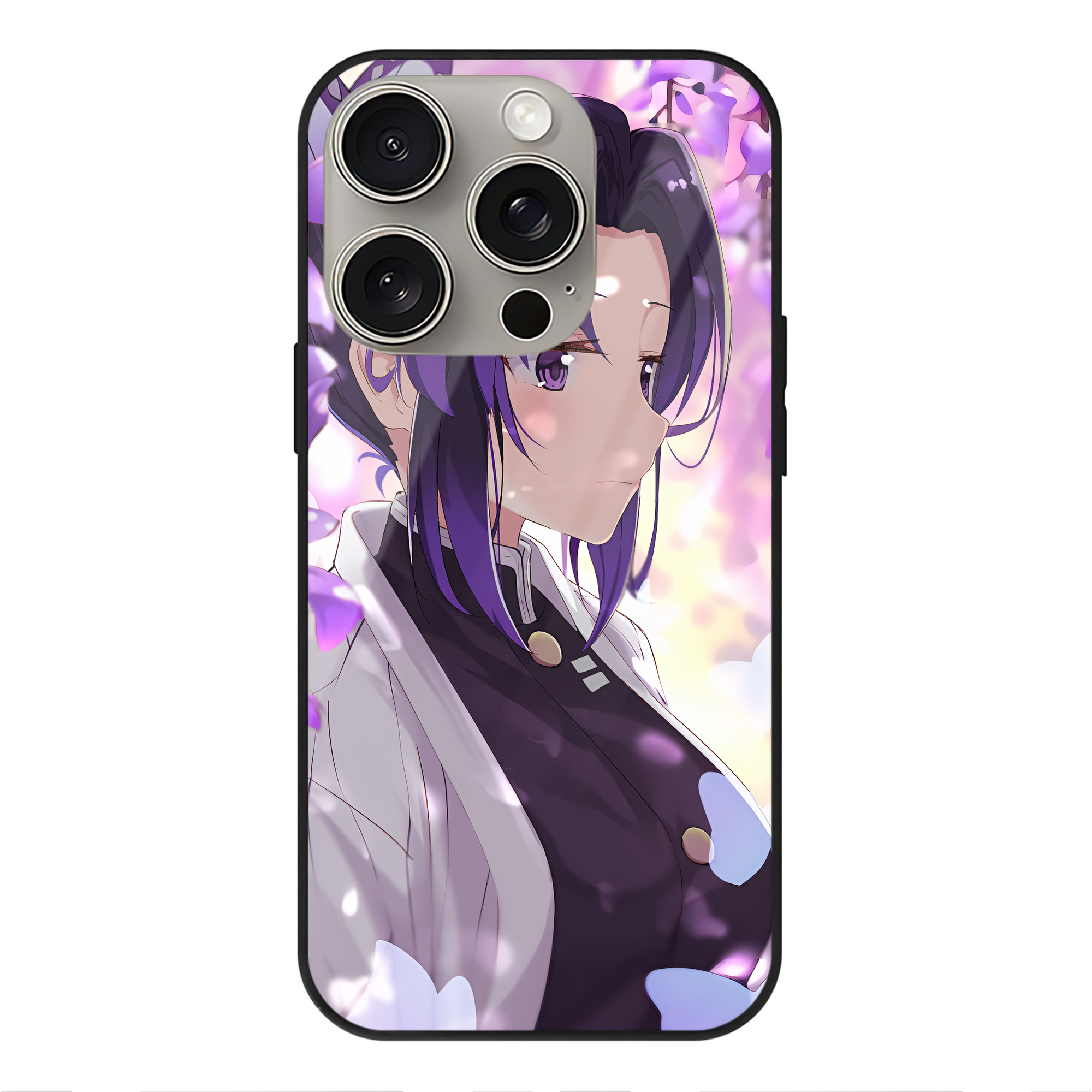 （画像用） 鬼滅の刃（きめつのやいば）蟲柱-胡蝶 しのぶ／こちょう しのぶ Kochou Shinobu 【iPhone15Pro対応】スマホケース 耐衝撃＆黄変防止 背面ガラス