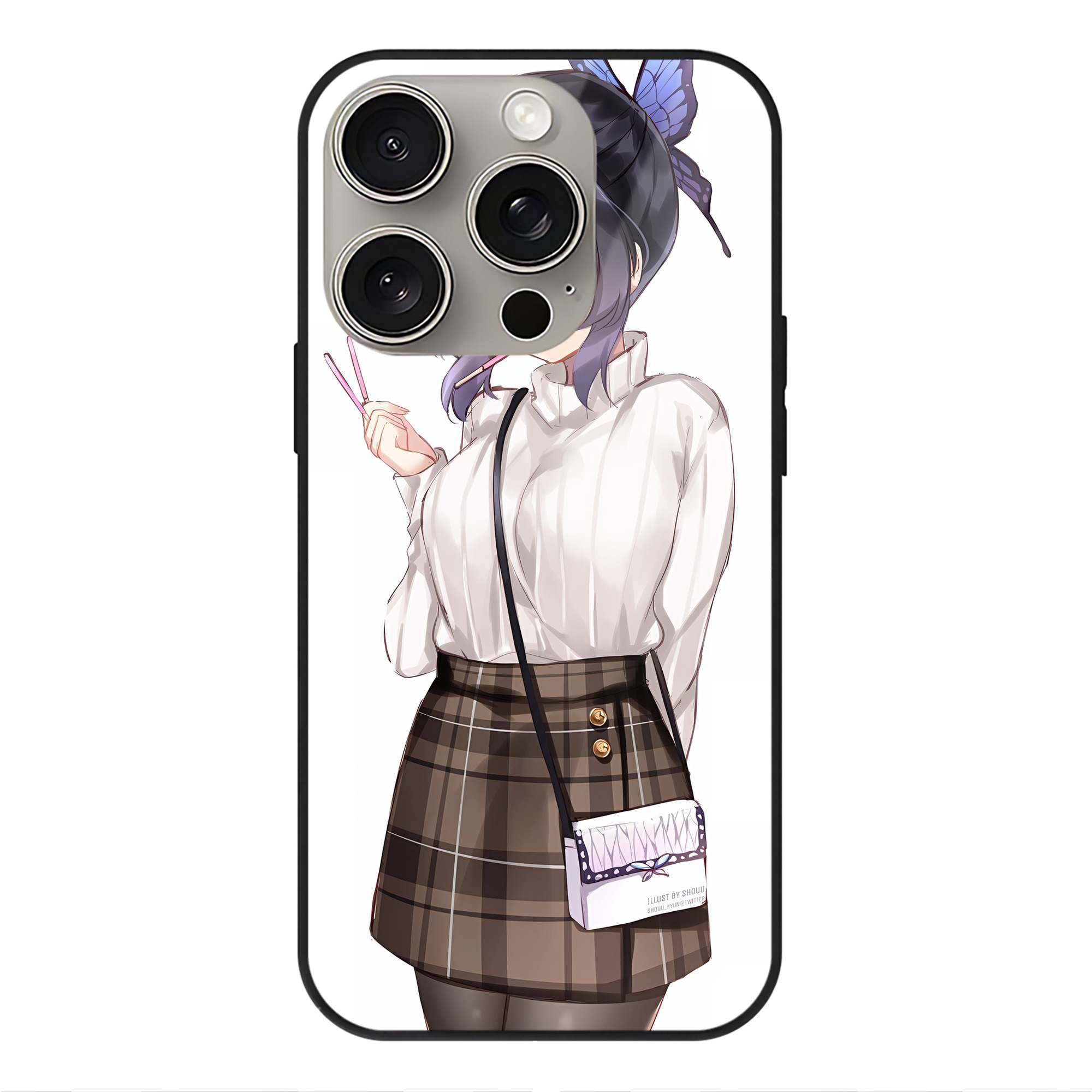 （画像用） 鬼滅の刃（きめつのやいば）蟲柱-胡蝶 しのぶ／こちょう しのぶ Kochou Shinobu 【iPhone15Pro対応】スマホケース 耐衝撃＆黄変防止 背面ガラス