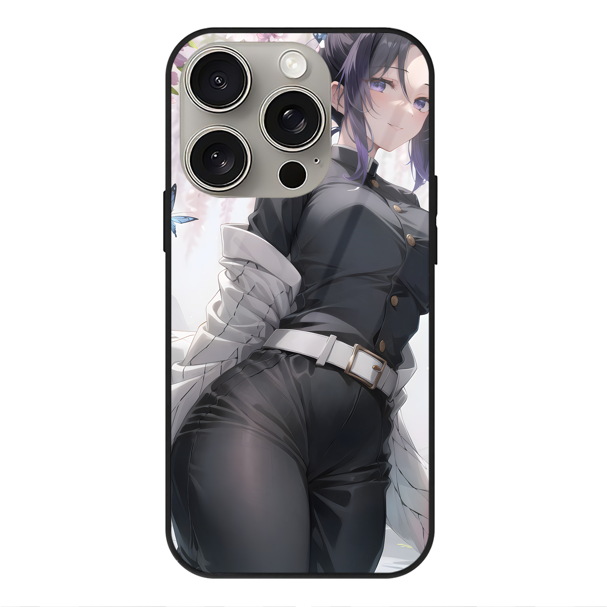 （画像用） 鬼滅の刃（きめつのやいば）蟲柱-胡蝶 しのぶ／こちょう しのぶ Kochou Shinobu 【iPhone15Pro対応】スマホケース 耐衝撃＆黄変防止 背面ガラス