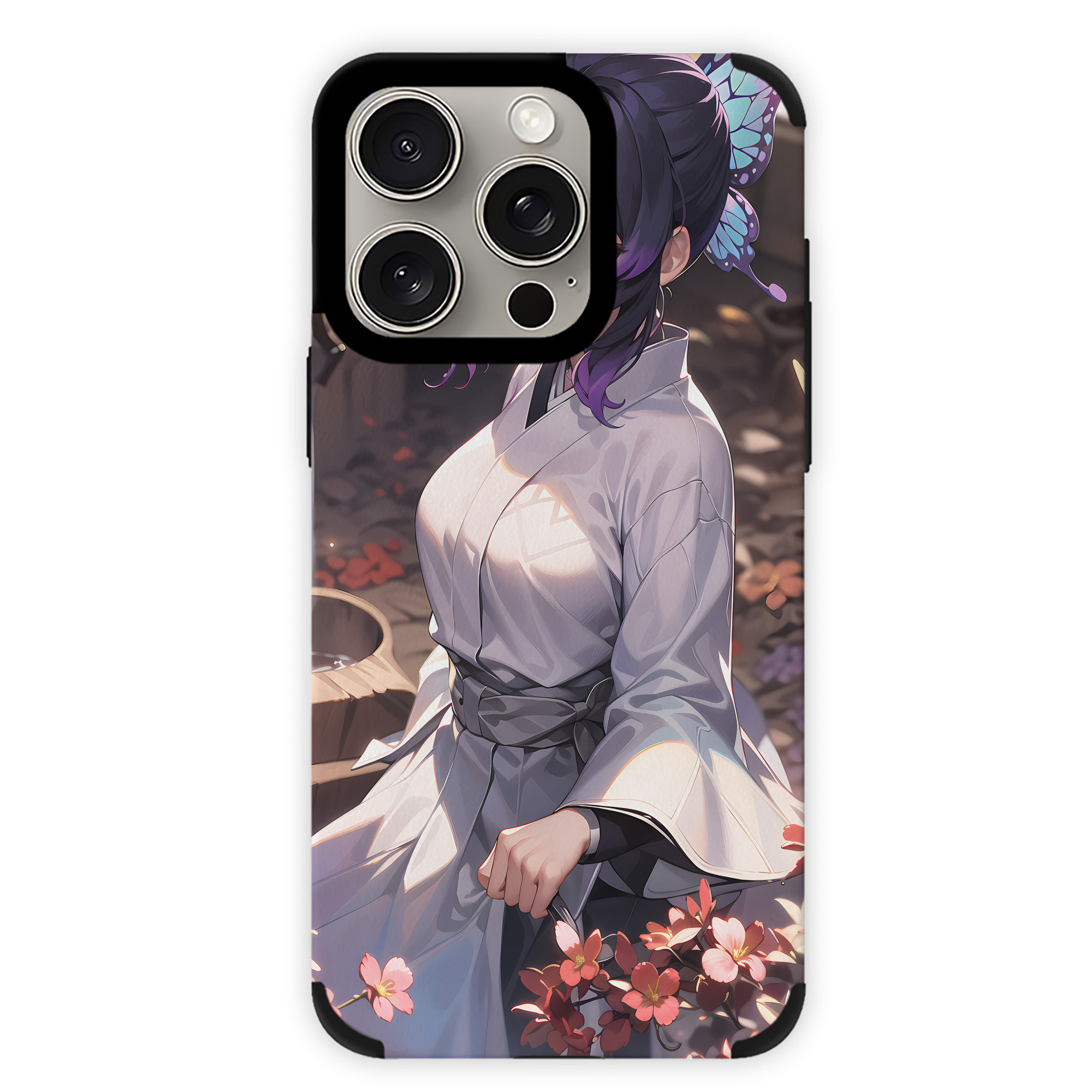 （画像用） 鬼滅の刃（きめつのやいば）蟲柱-胡蝶 しのぶ／こちょう しのぶ Kochou Shinobu 【iPhone15ProMax対応】 PUレザー スマホケース 耐衝撃＆黄変防止