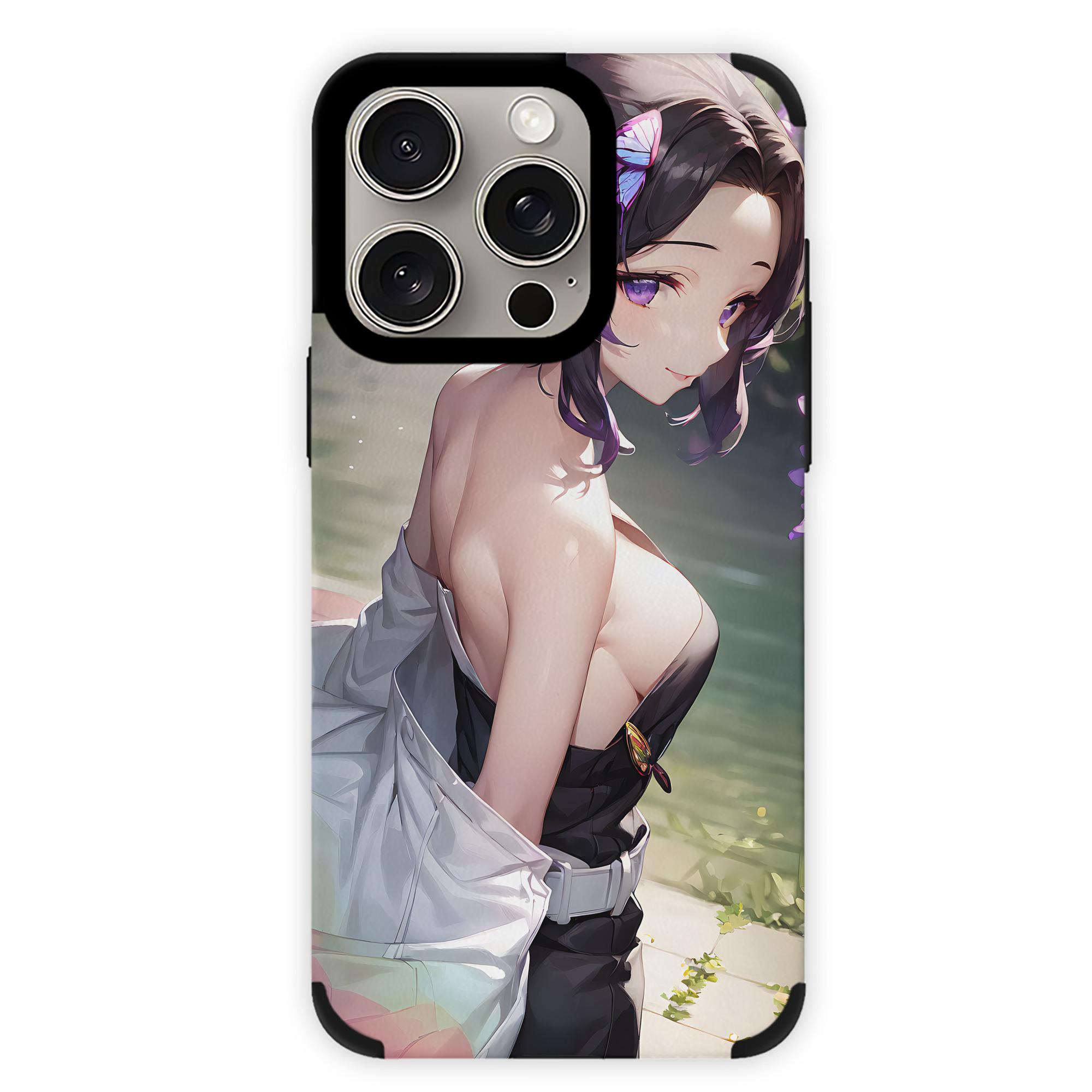（画像用） 鬼滅の刃（きめつのやいば）蟲柱-胡蝶 しのぶ／こちょう しのぶ Kochou Shinobu 【iPhone15ProMax対応】 PUレザー スマホケース 耐衝撃＆黄変防止
