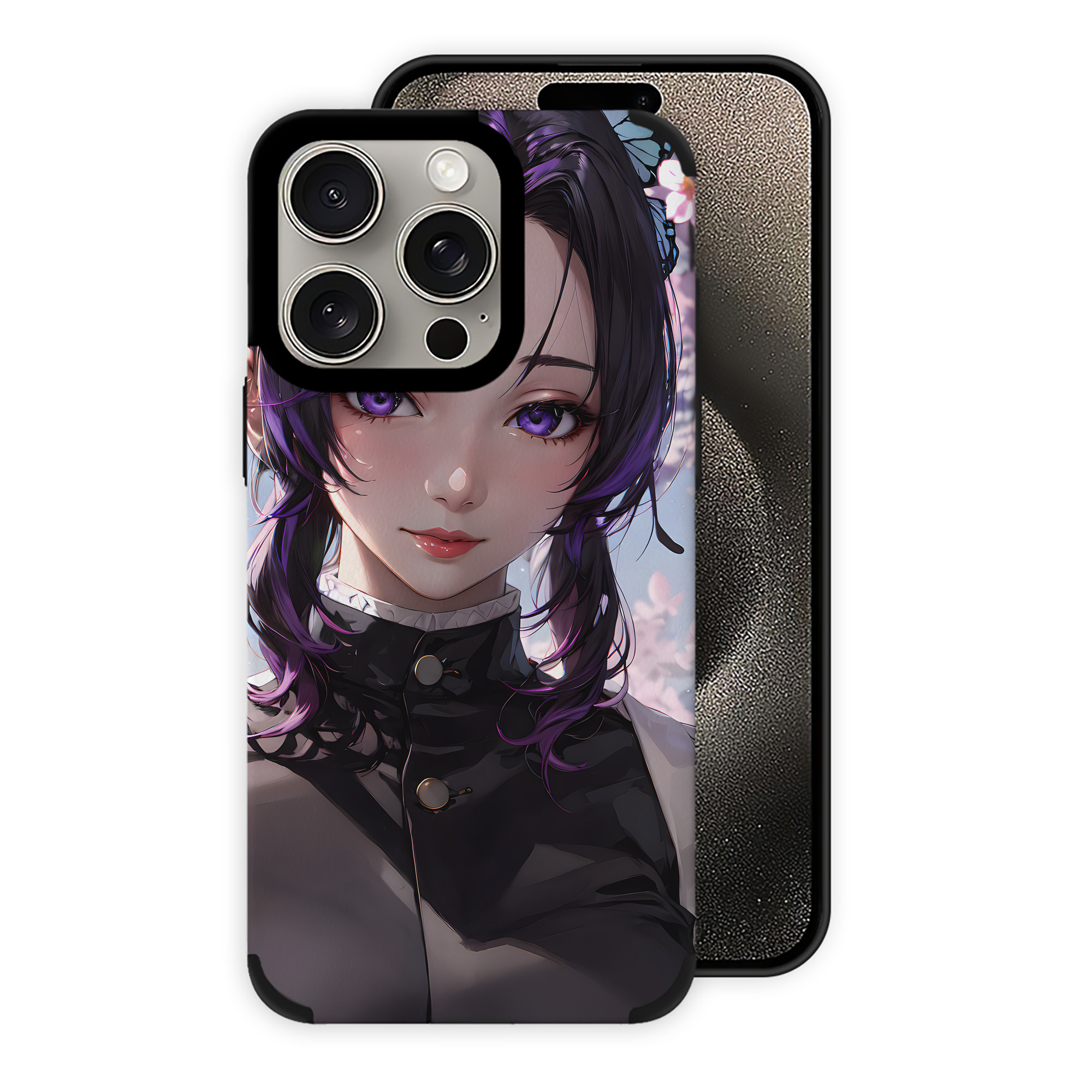 （画像用） 鬼滅の刃（きめつのやいば）蟲柱-胡蝶 しのぶ／こちょう しのぶ Kochou Shinobu 【iPhone15ProMax対応】 PUレザー スマホケース 耐衝撃＆黄変防止