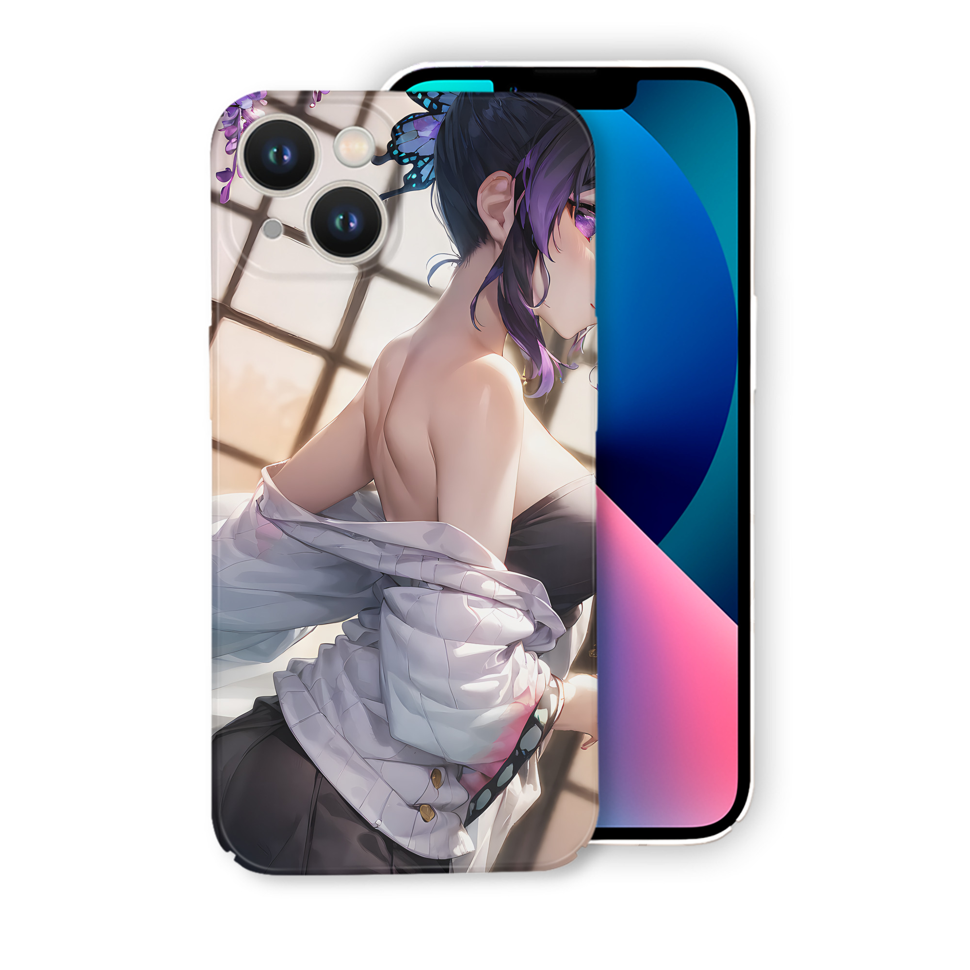 （画像用） 鬼滅の刃（きめつのやいば）蟲柱-胡蝶 しのぶ／こちょう しのぶ Kochou Shinobu 【iPhone 14シリーズ対応】ハードケース