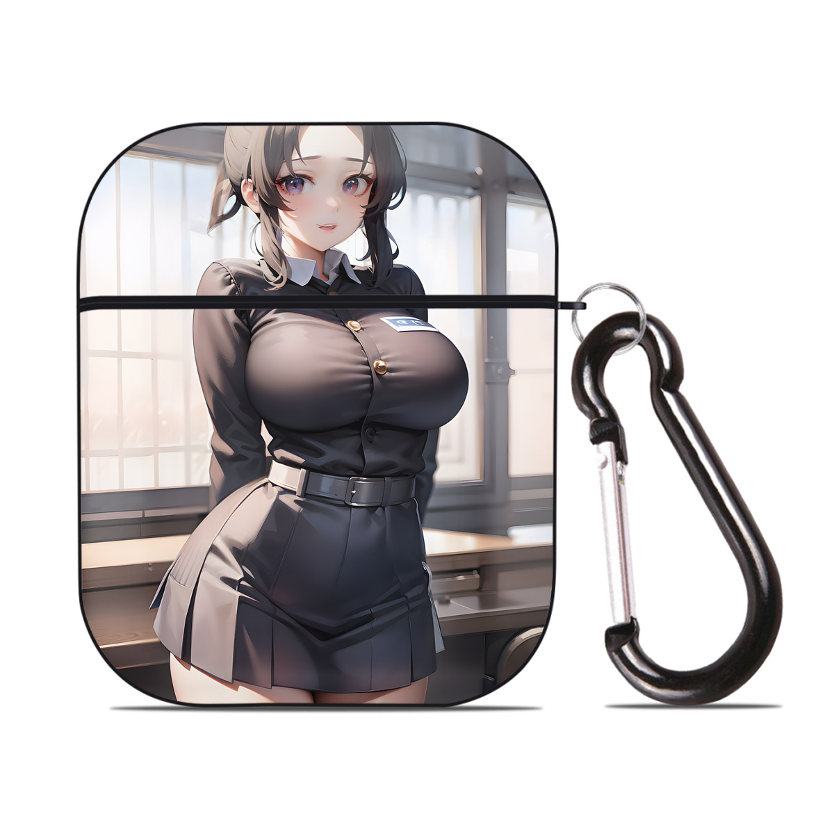 （画像用） 鬼滅の刃（きめつのやいば）蟲柱-胡蝶 しのぶ／こちょう しのぶ Kochou Shinobu AirPods 第2世代保護ケース ハードシェル ブラック 耐衝撃・防指紋・カラビナ付き